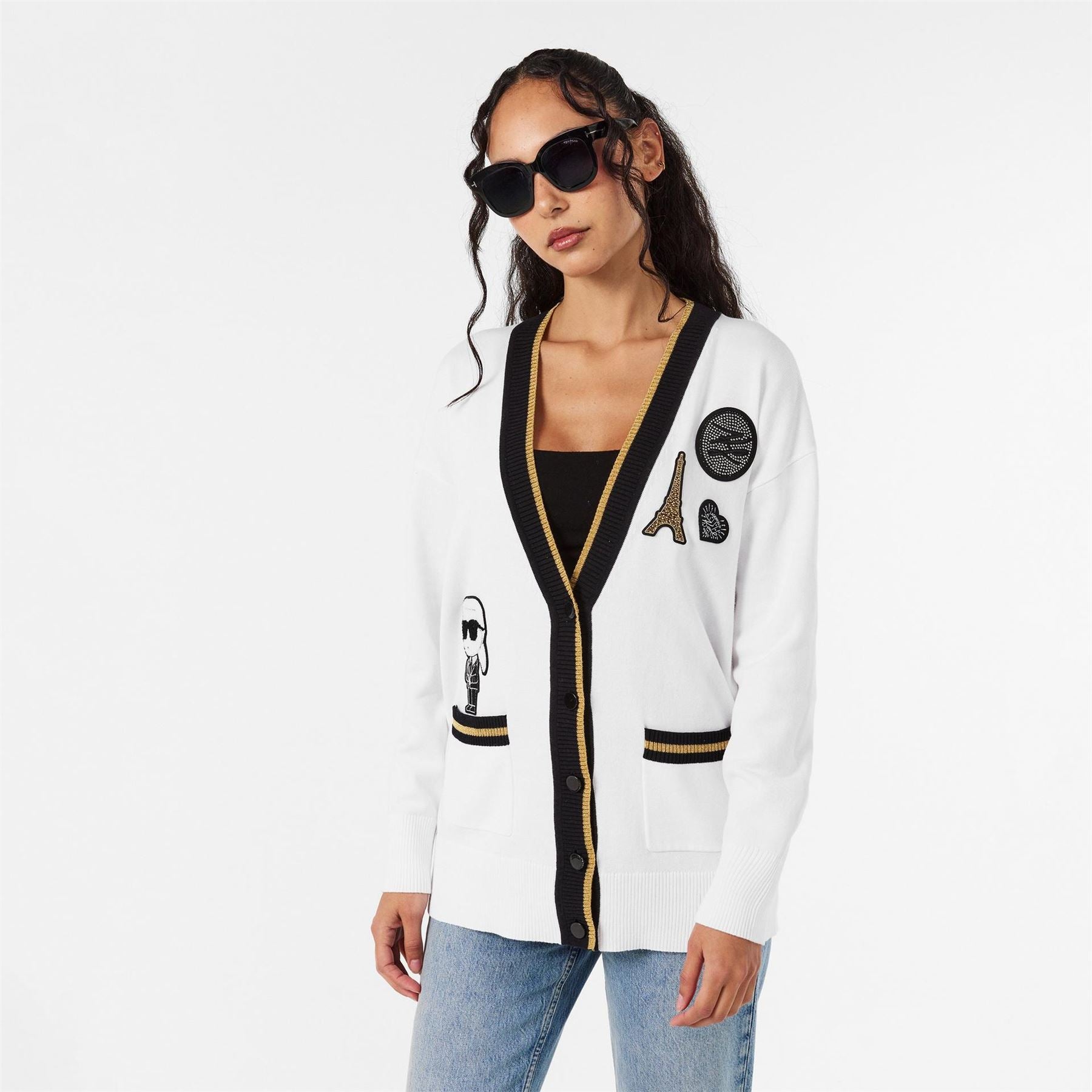 Karl Lagerfeld Patch Crew Neck Drop Shoulder Sweater