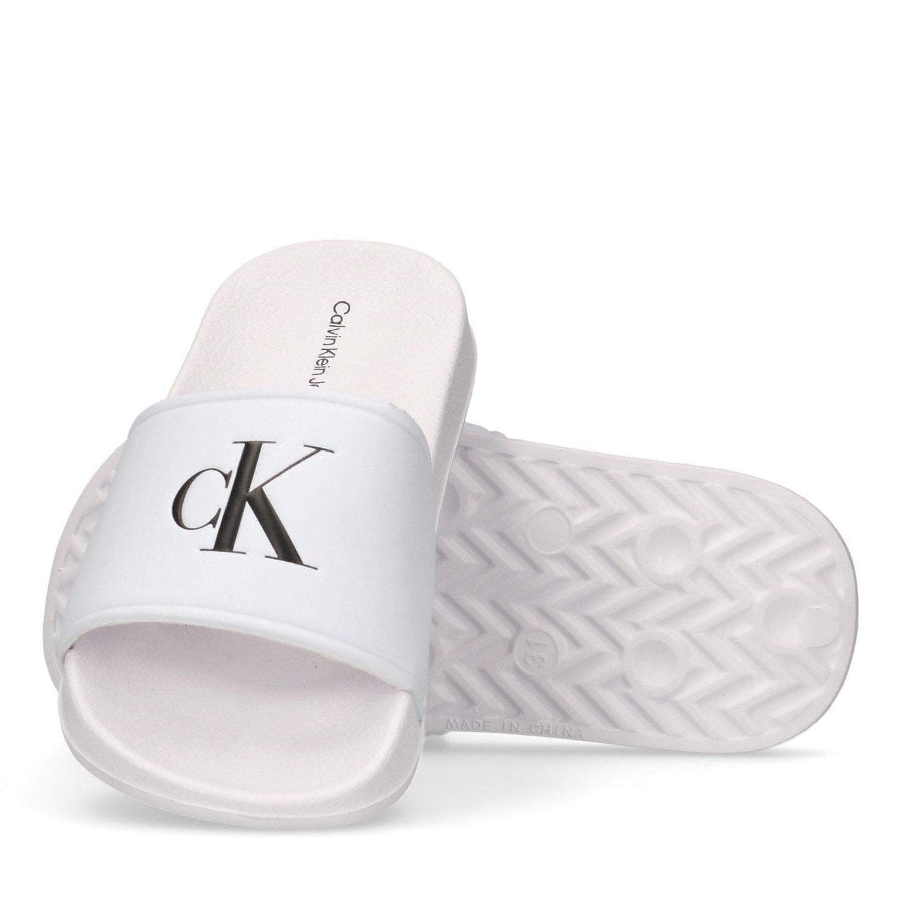 Calvin Klein Jeans Junior Open Toe Logo Print Slides