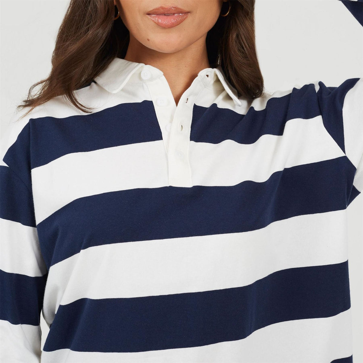 Brave Soul Womens Rugby Style Long Sleeve Top With Stripe