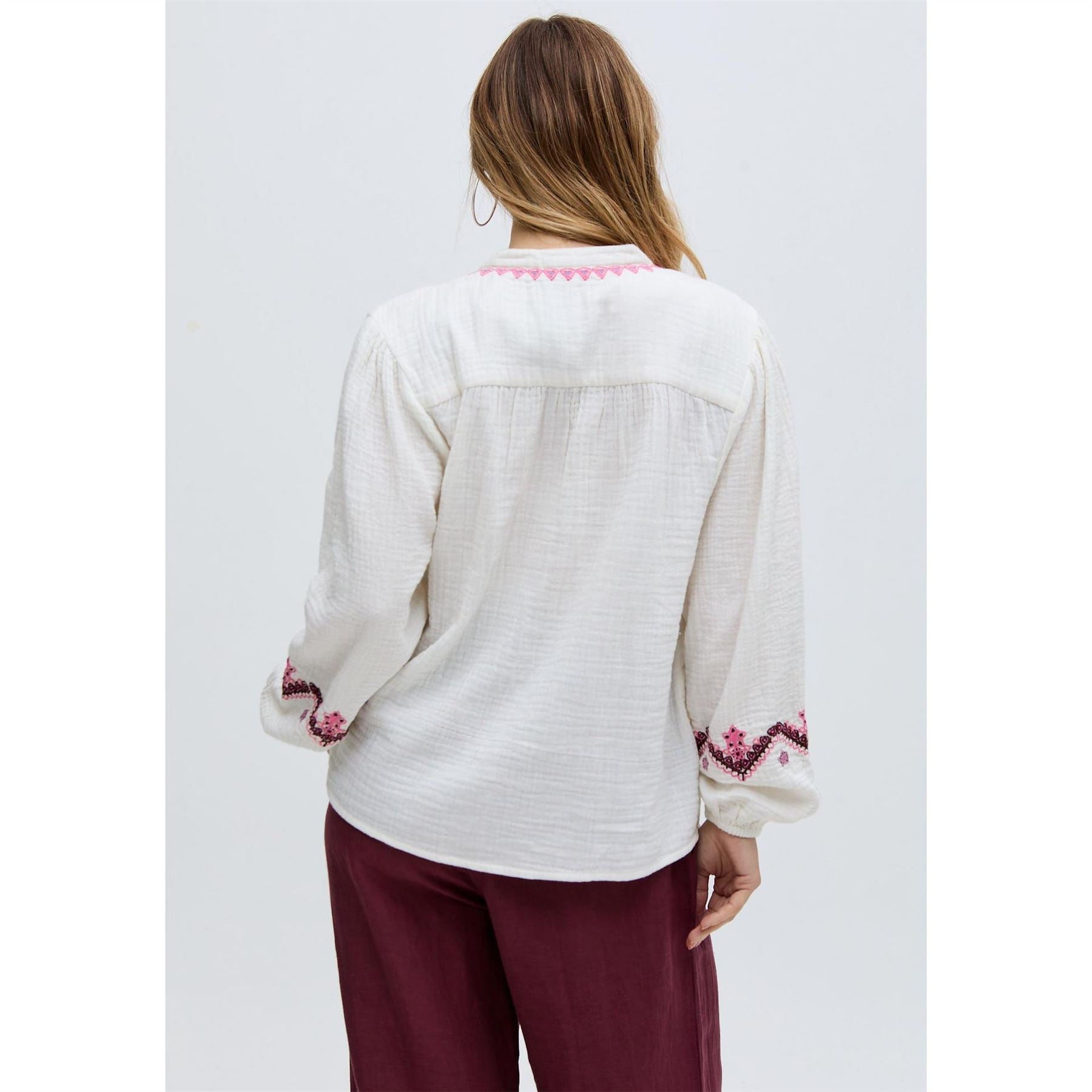 Raffya V Neck Embroidered Blouse In White