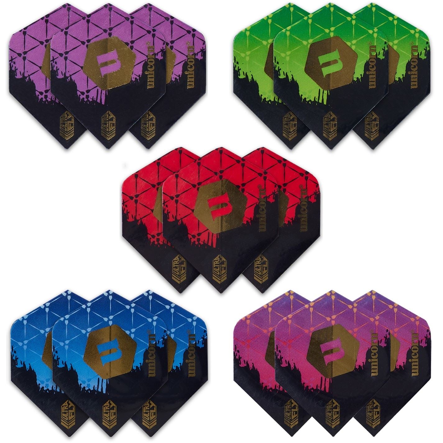 Unicorn Darts Ultrafly Dart Flights  Ultra Durable 100 Micron Polyester  5 Sets   15 Flights  Stunning