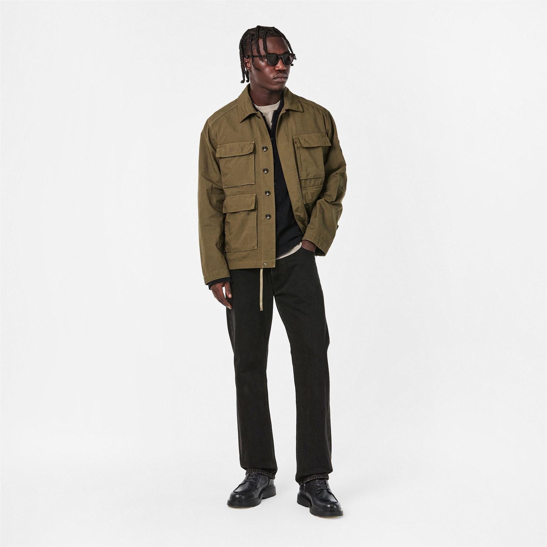 CP Company Solid Patterned Drawstring Four Pocket Field Jacket