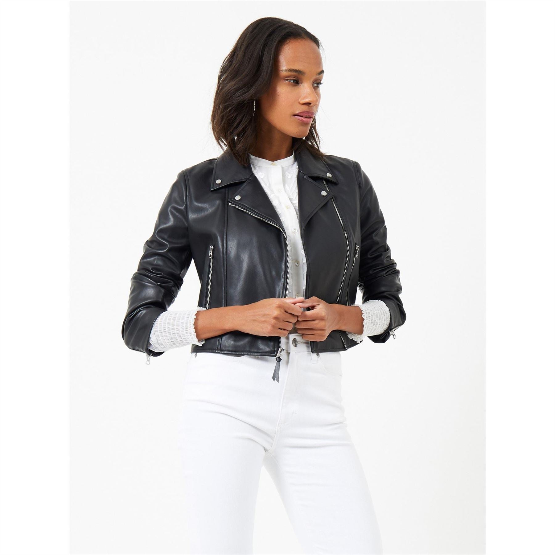 French Connection Pu Faux Leather Biker Jacket