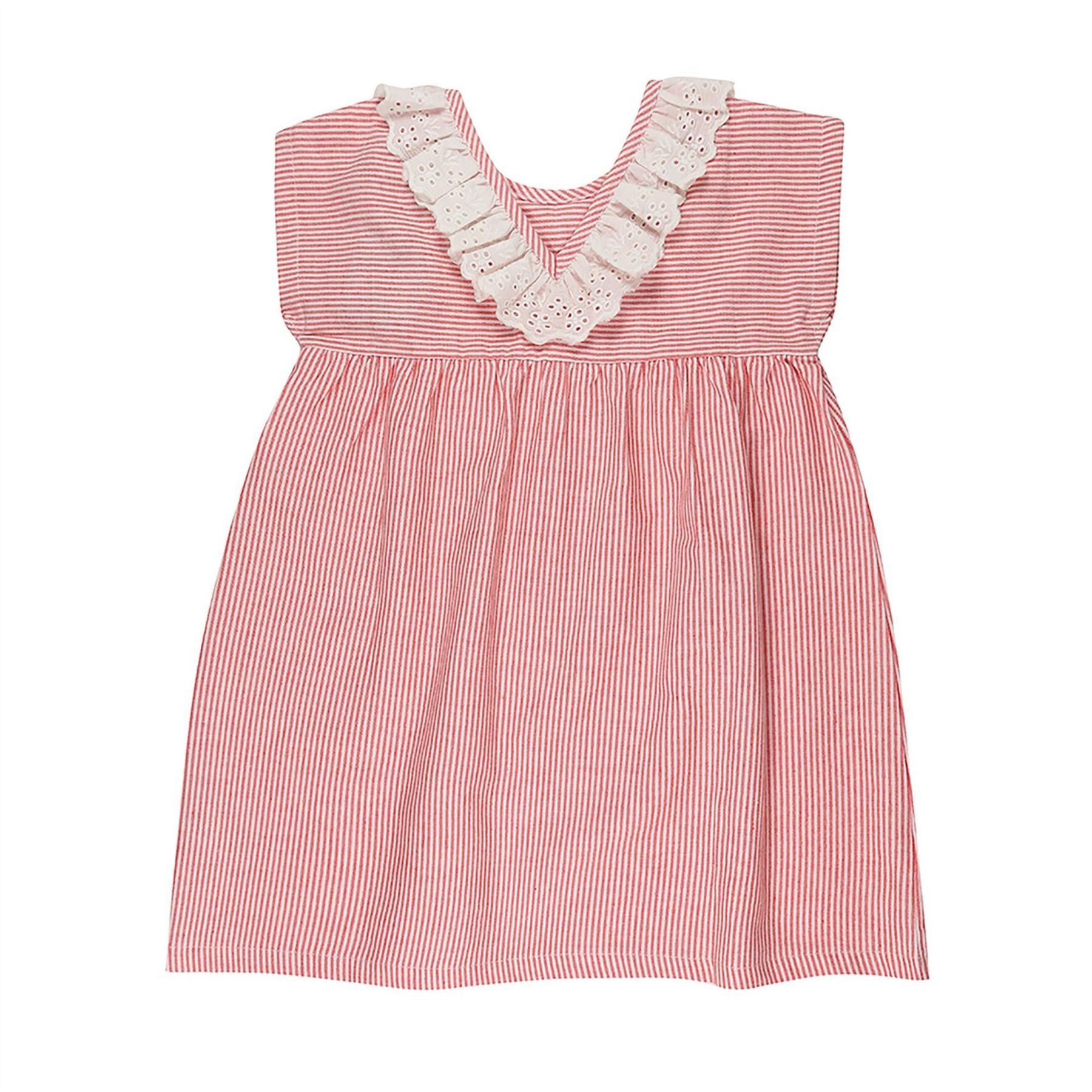 Lilly and Sid Red Stripe V-Neck Knee Length A-Line Dress