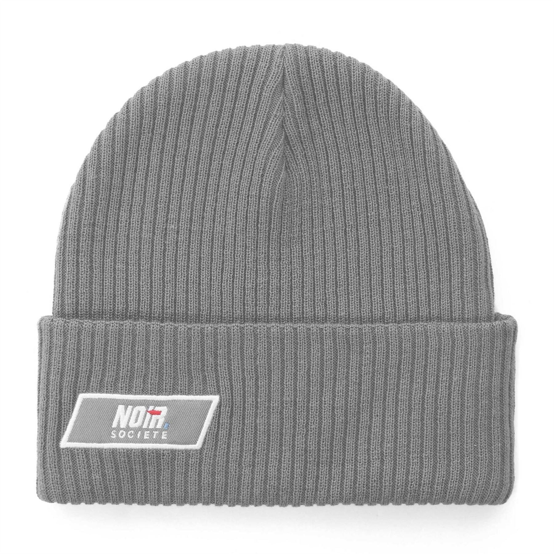 Societe Noir Woven Patch Ribbed Knit Beanie