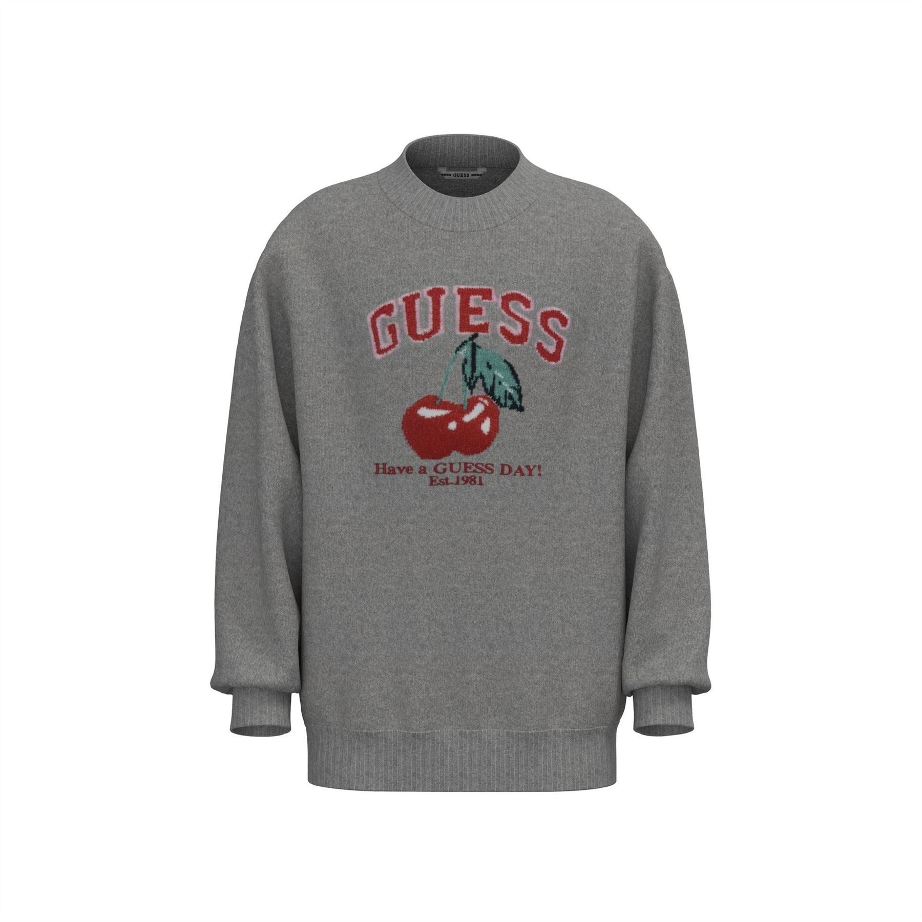 Guess Cherry Knit Crew Neck Drop Shoulder Sweater