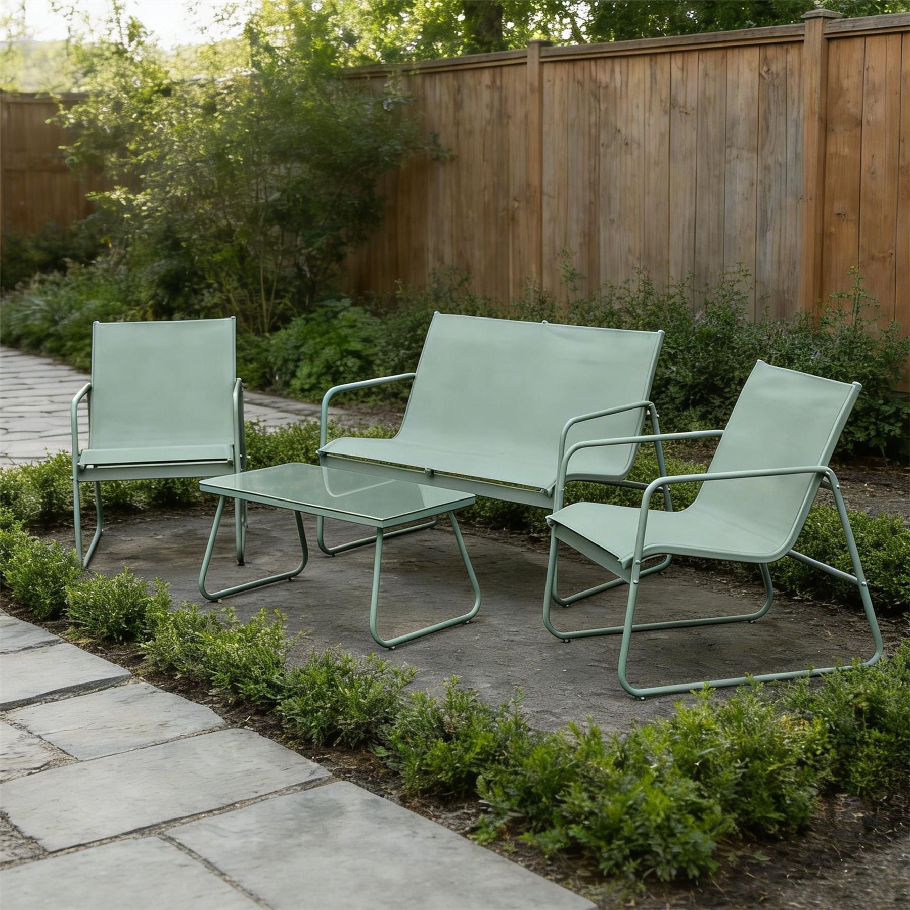 Linea Piece Weather Resistant Glass Top Garden Dining Set