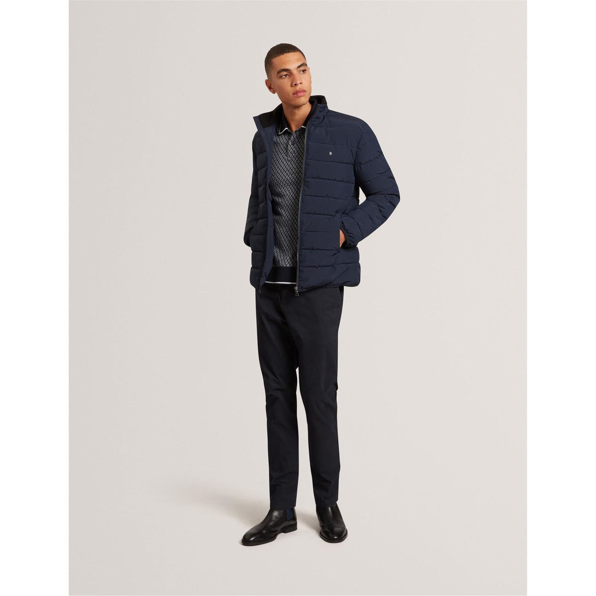 Ted Baker Horizontal Stripe Patterned Puffer Jacket with Zipped Pocket