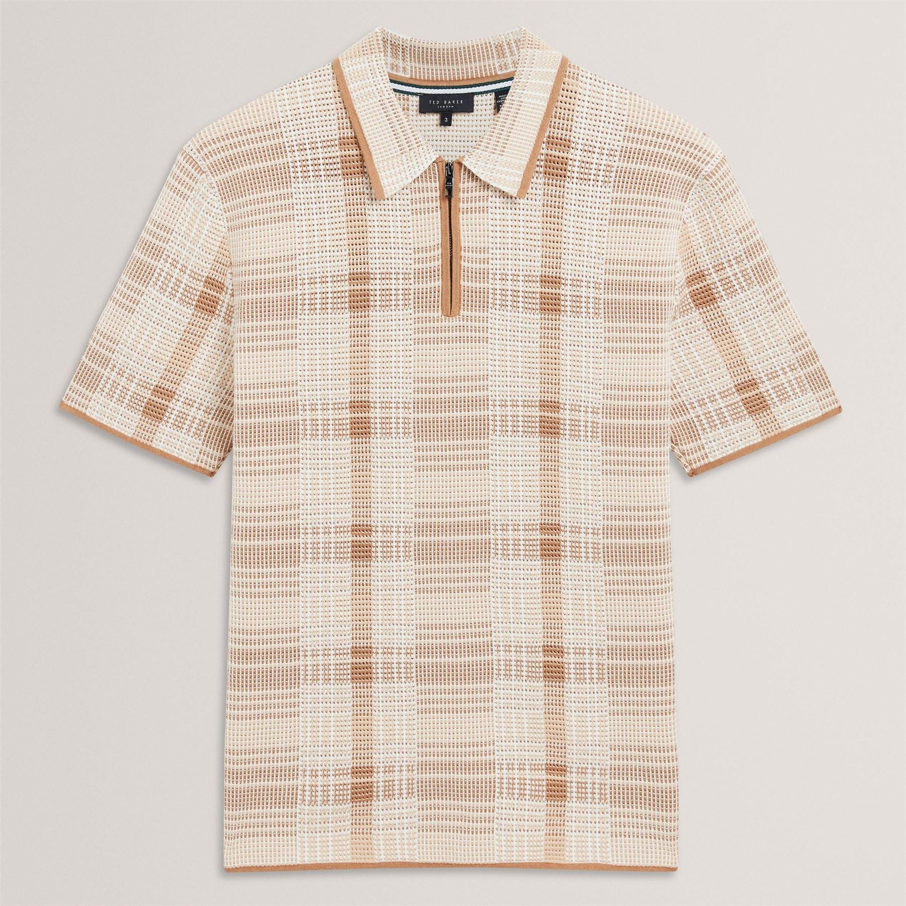 Ted Baker Checked Zip Neck Cotton Knit Polo