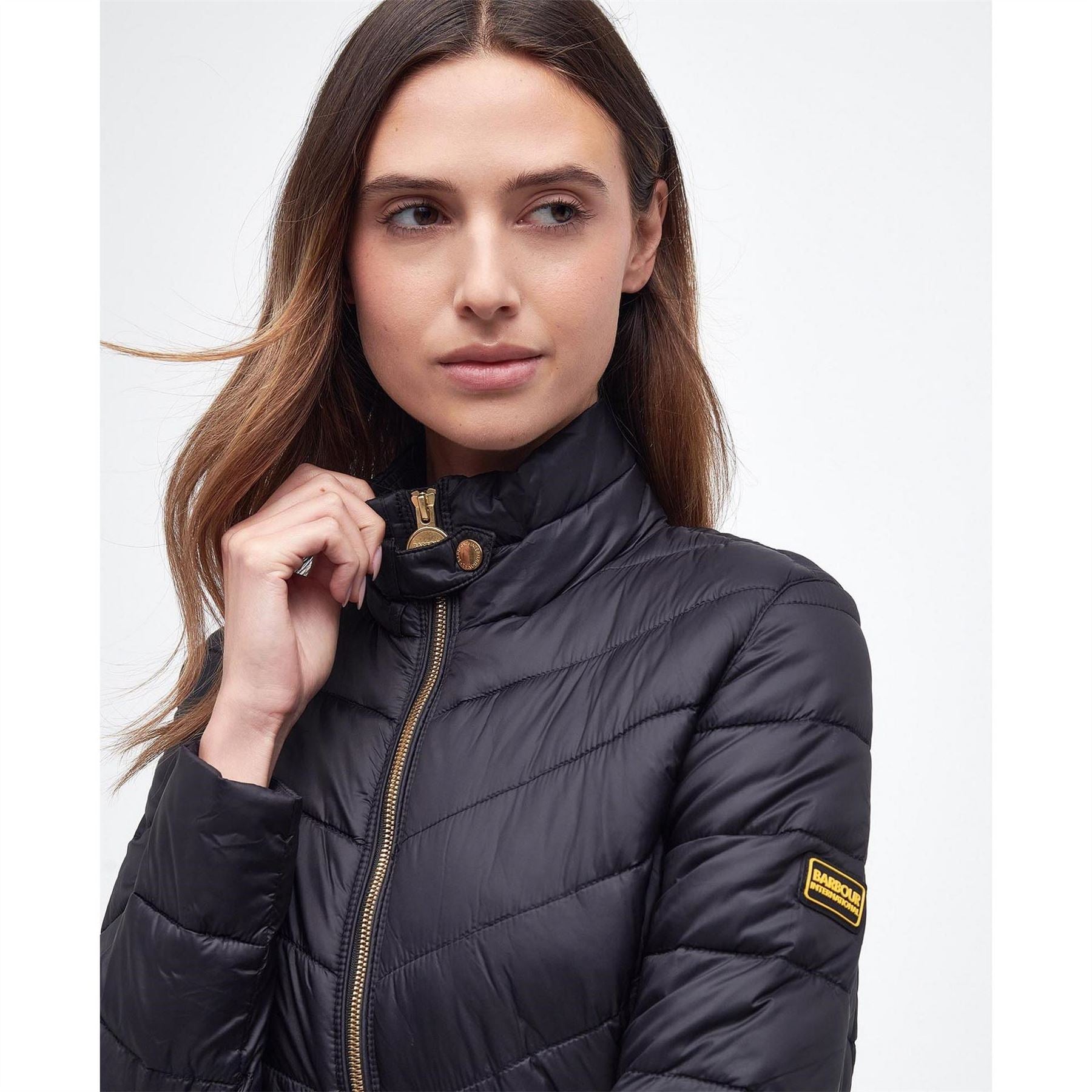 Barbour International Auburn Quilted Long Sleeve Funnel Neck Slim Fit Short Puffer Jacket