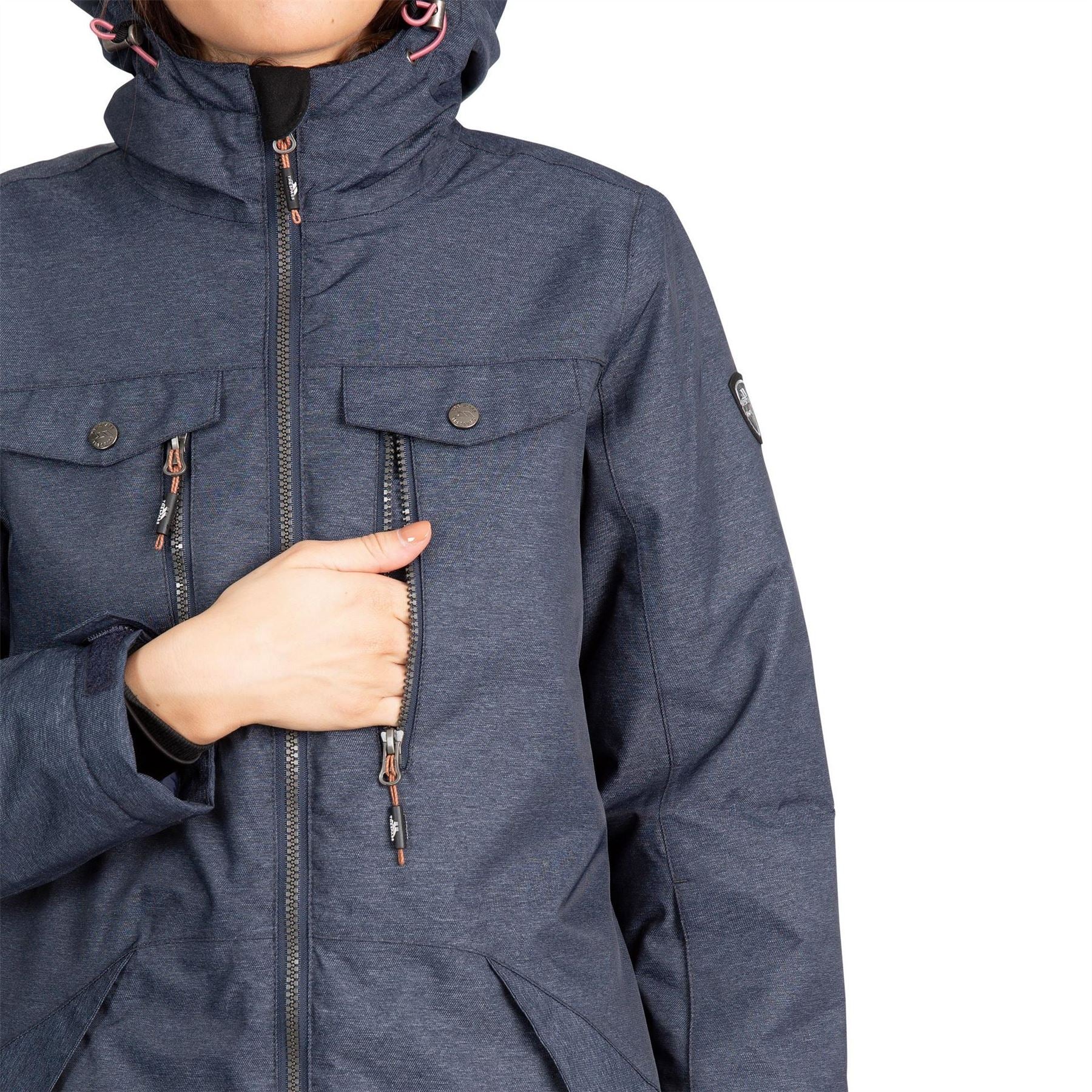 Trespass Signal Heathered Patterned Hooded Ribbed Cuff Ski Jacket