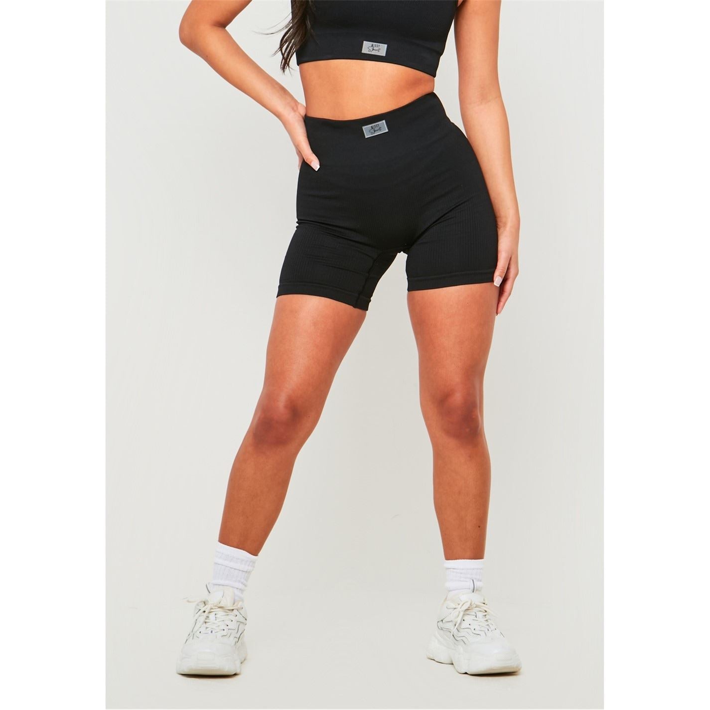 Missy Empire Black Missy Sport Ribbed High Waisted Cycle Shorts
