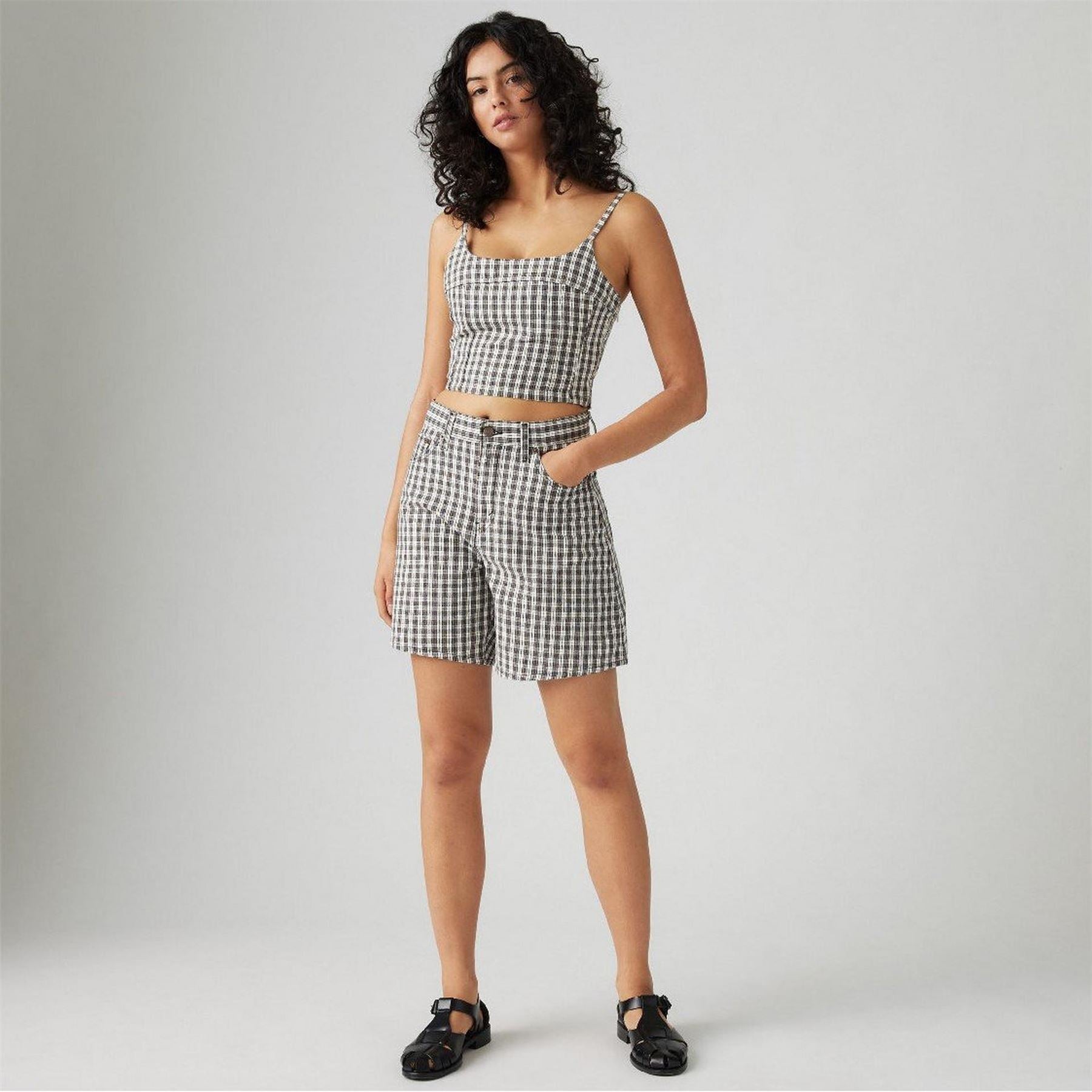 Levis Milo Plaid High Baggy Denim Shorts