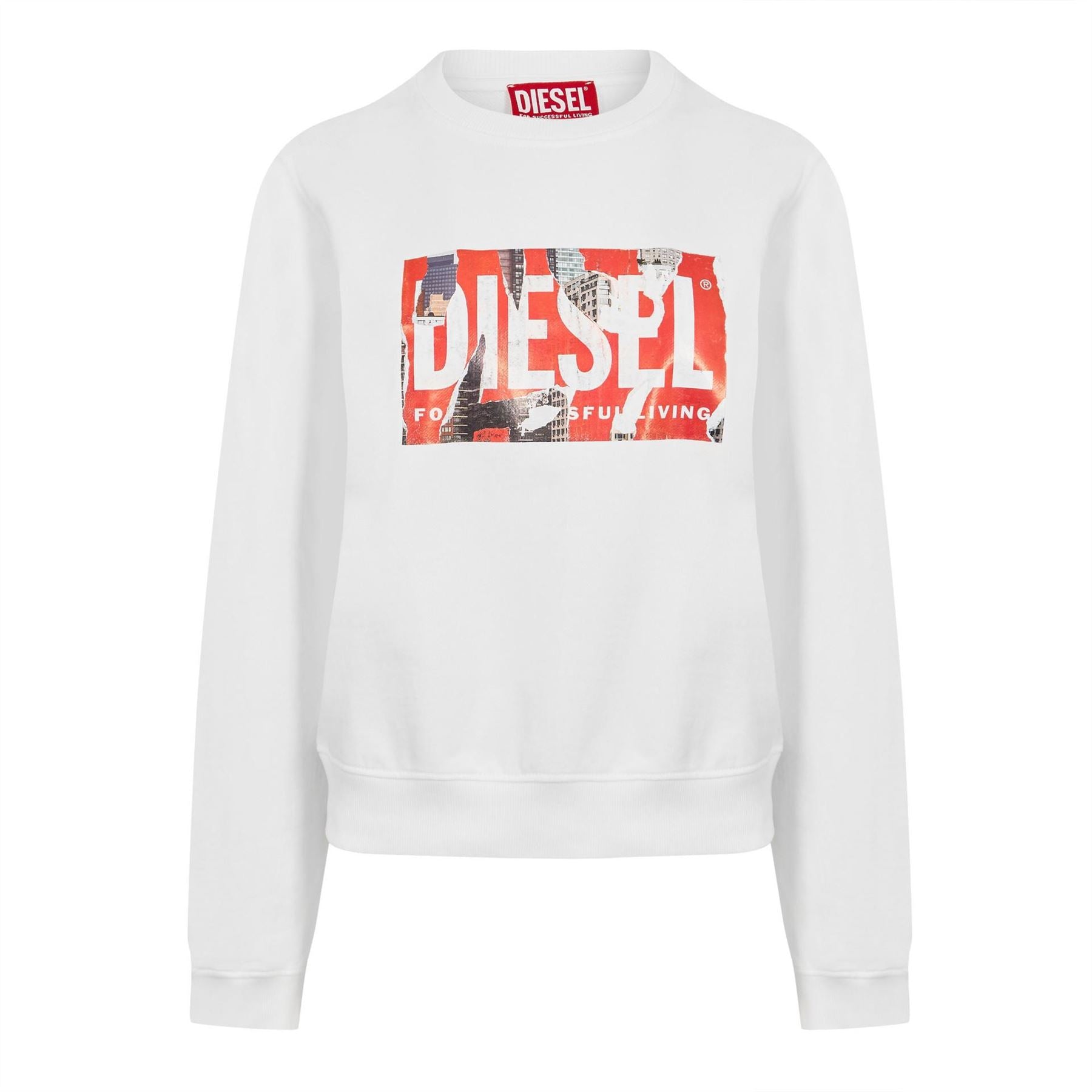 Diesel Crew Neck Ribbed Collar Long Sleeve Jersey Sweatshirt