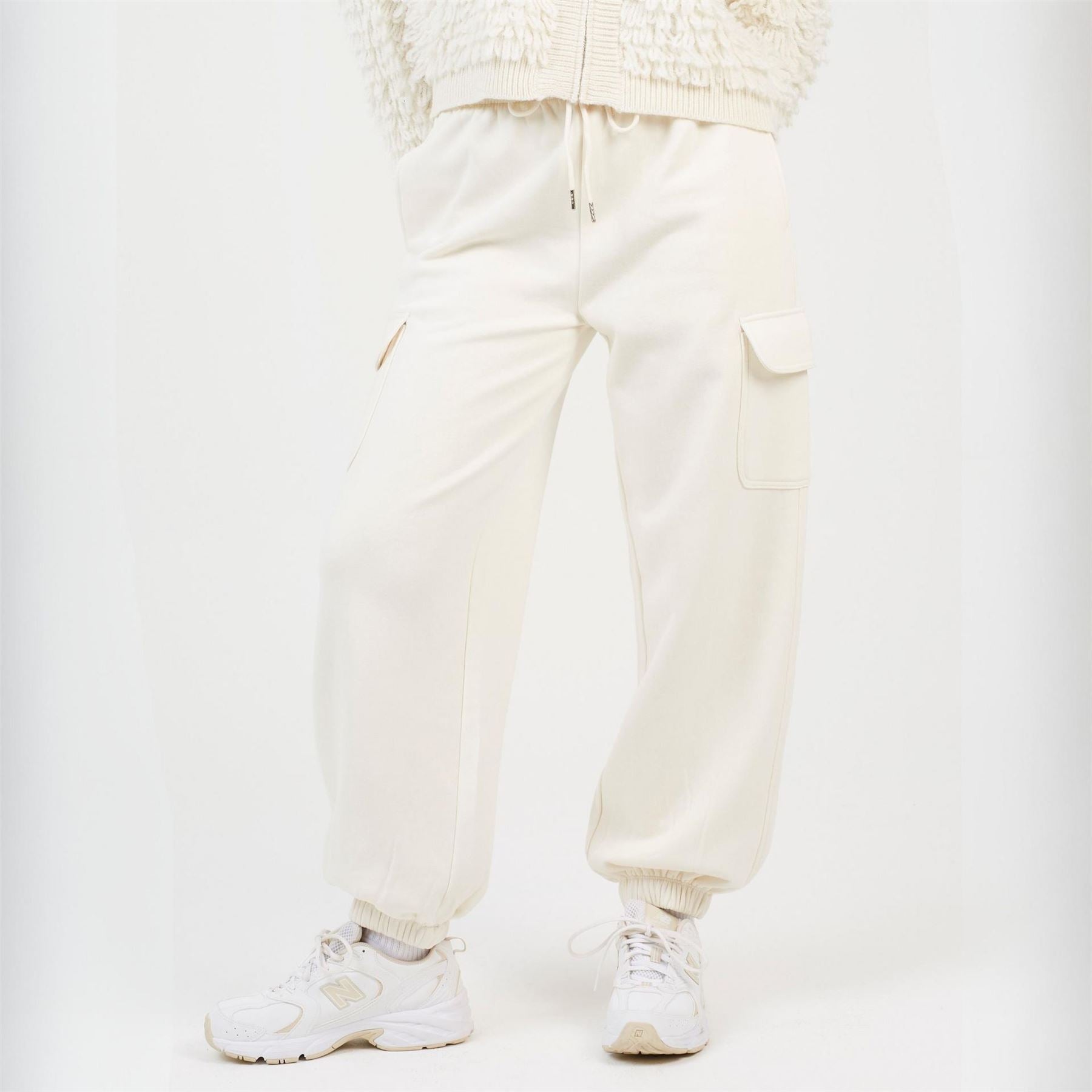 Brave Soul Womens Cream Jersey Cargo Trousers