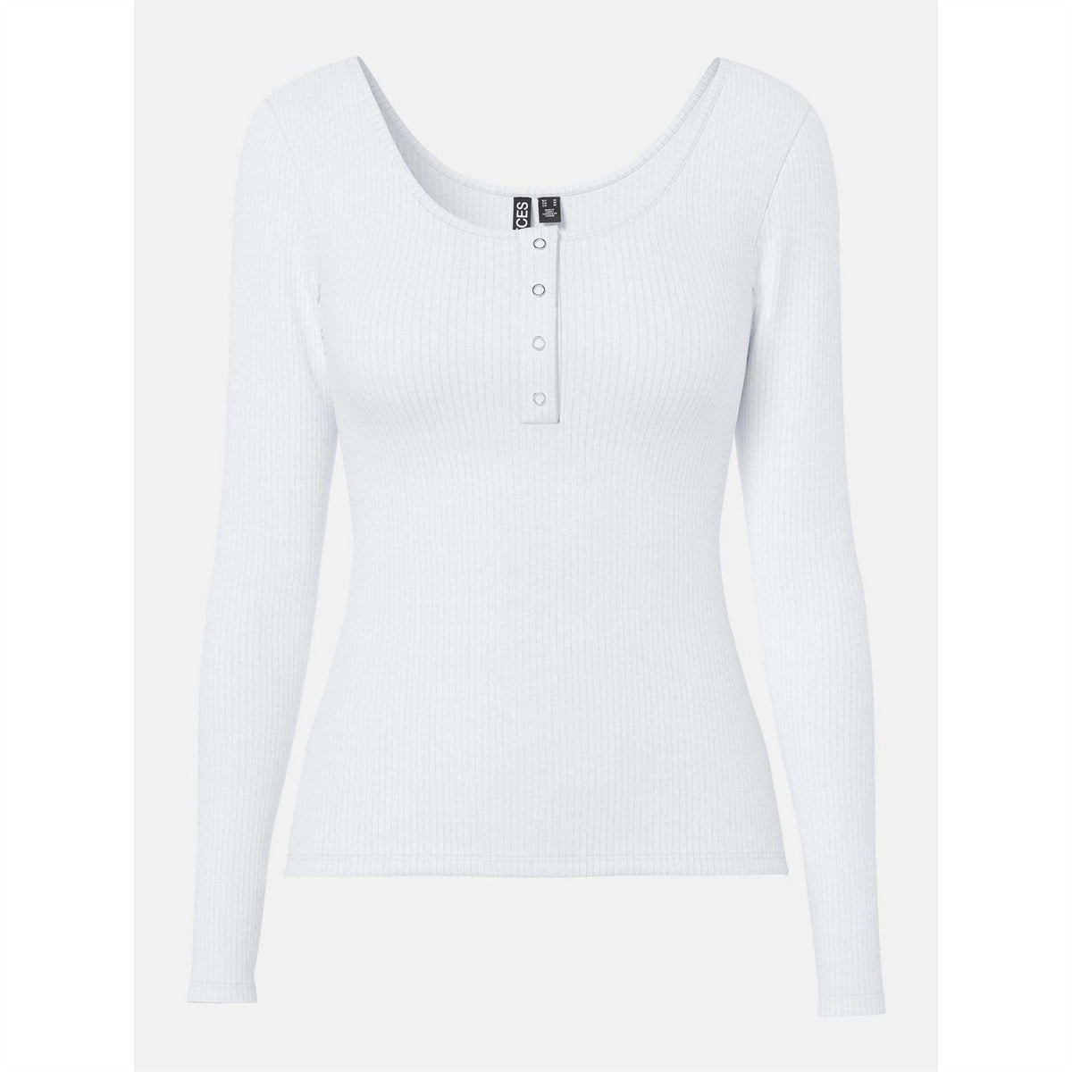 Pieces Scoop Neck Long Sleeve Slim Fit Blouse with Button Placket