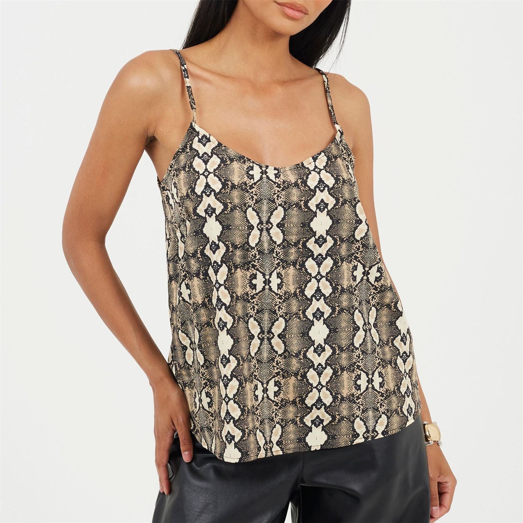 Brave Soul Womens Flowy Cami In Snake Print