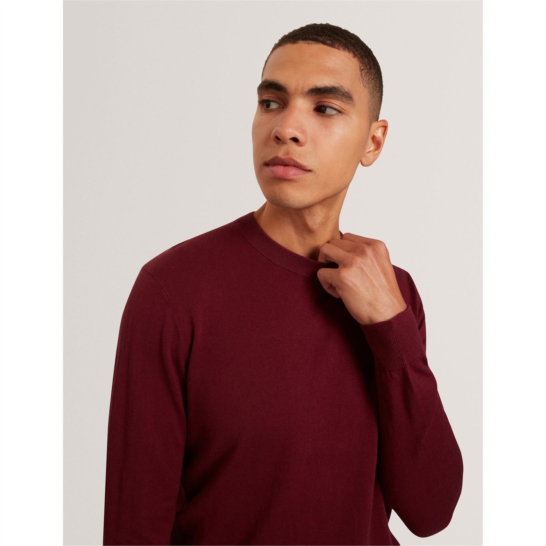 Ted Baker Merino Crew Neck Ribbed Collar Long Sleeve Sweater