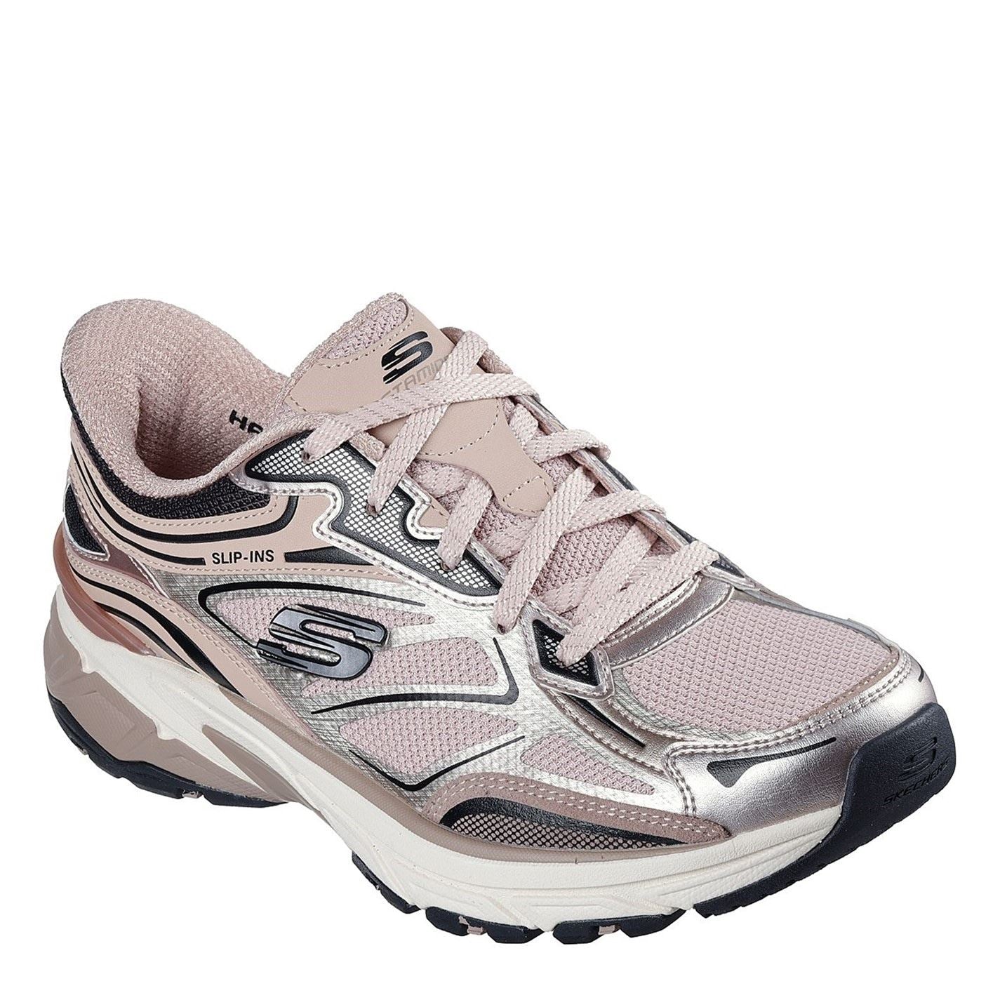 Skechers Womens Metallic Overlay Mesh Lace Up Slip  Slip On Trainers
