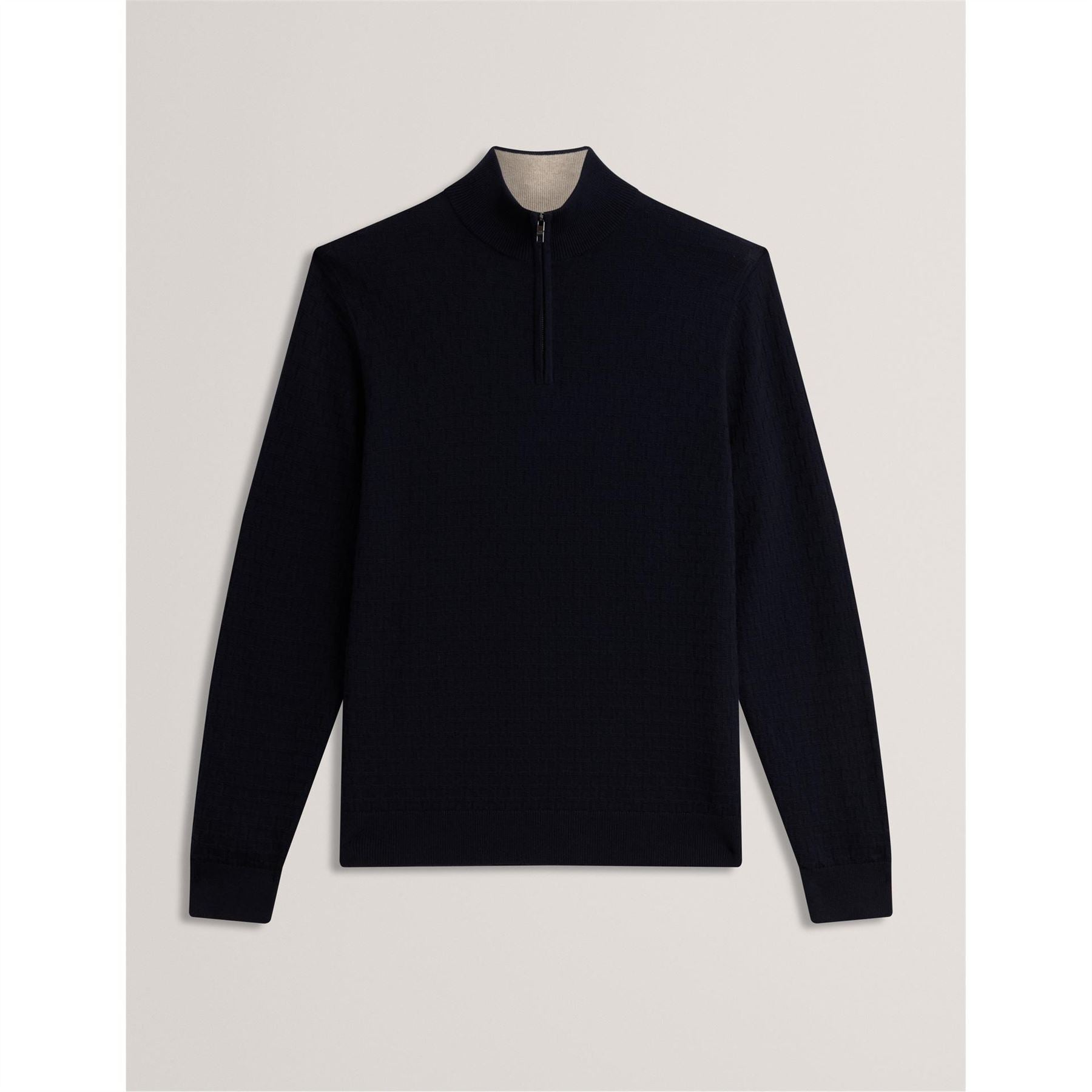 Ted Baker Zip Neck Ribbed Collar Long Sleeve Sweater