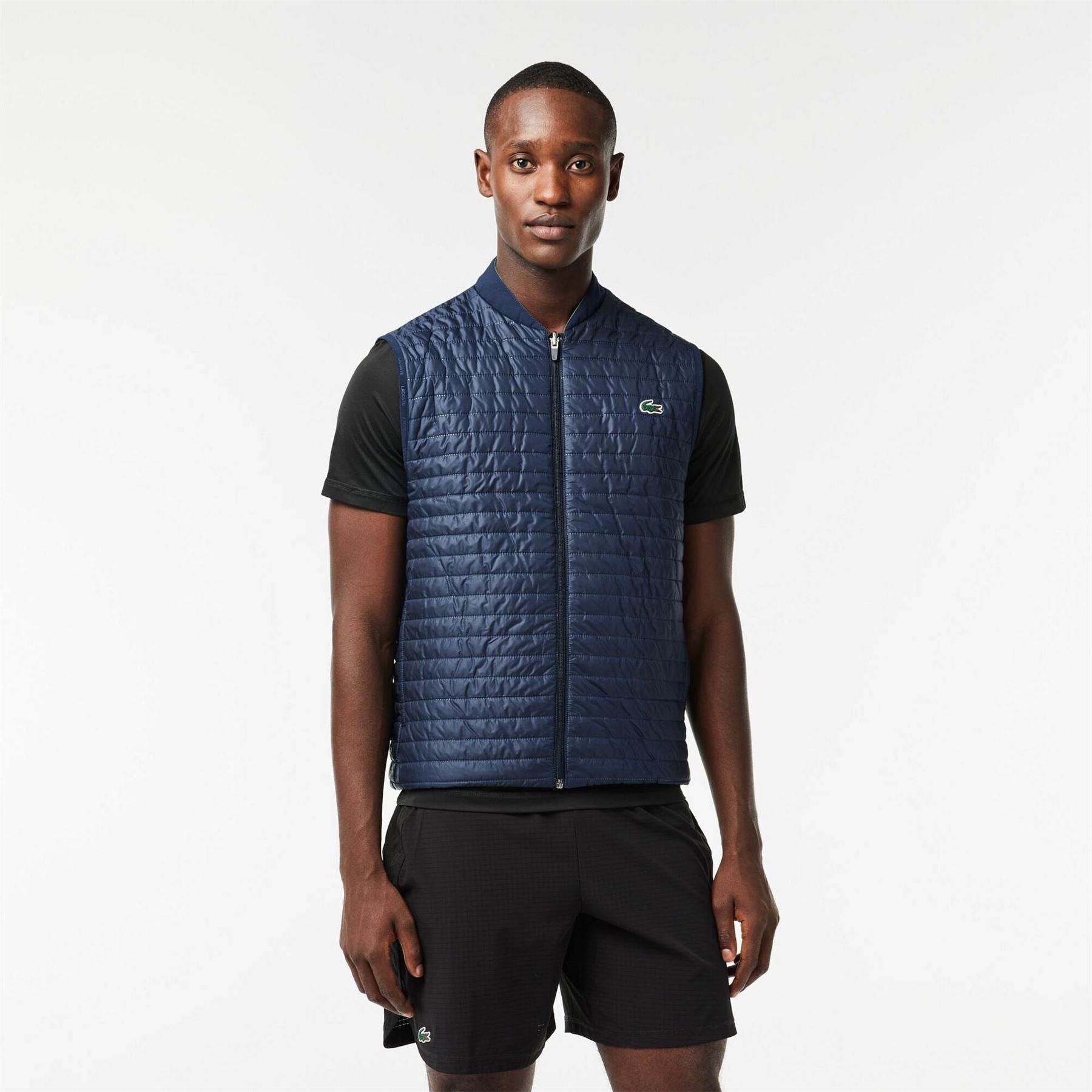 Lacoste Solid Patterned Mock Neck Gilet