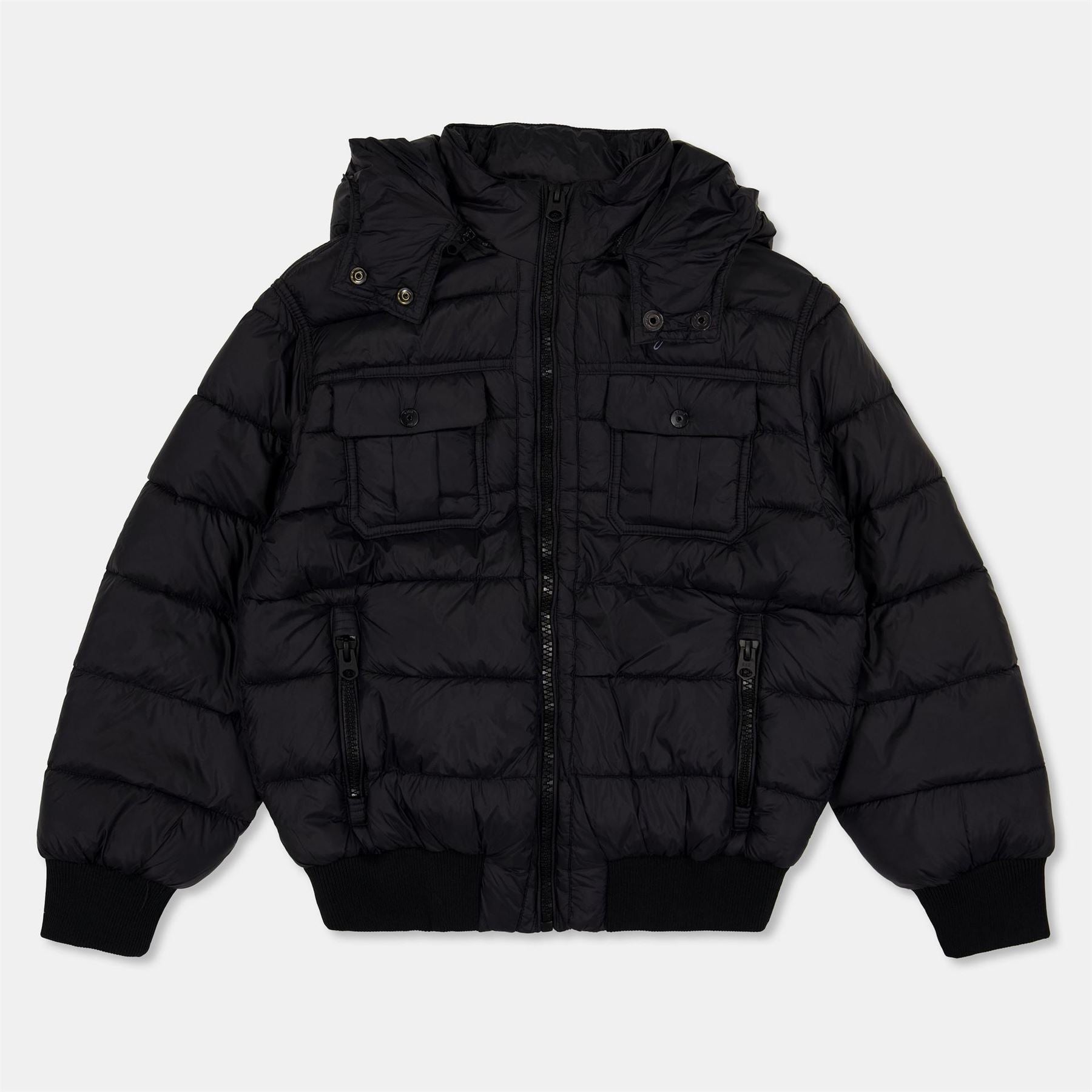 G Star Solid Patterned Hooded Neck Ribbed Cuff Puffer Jacket