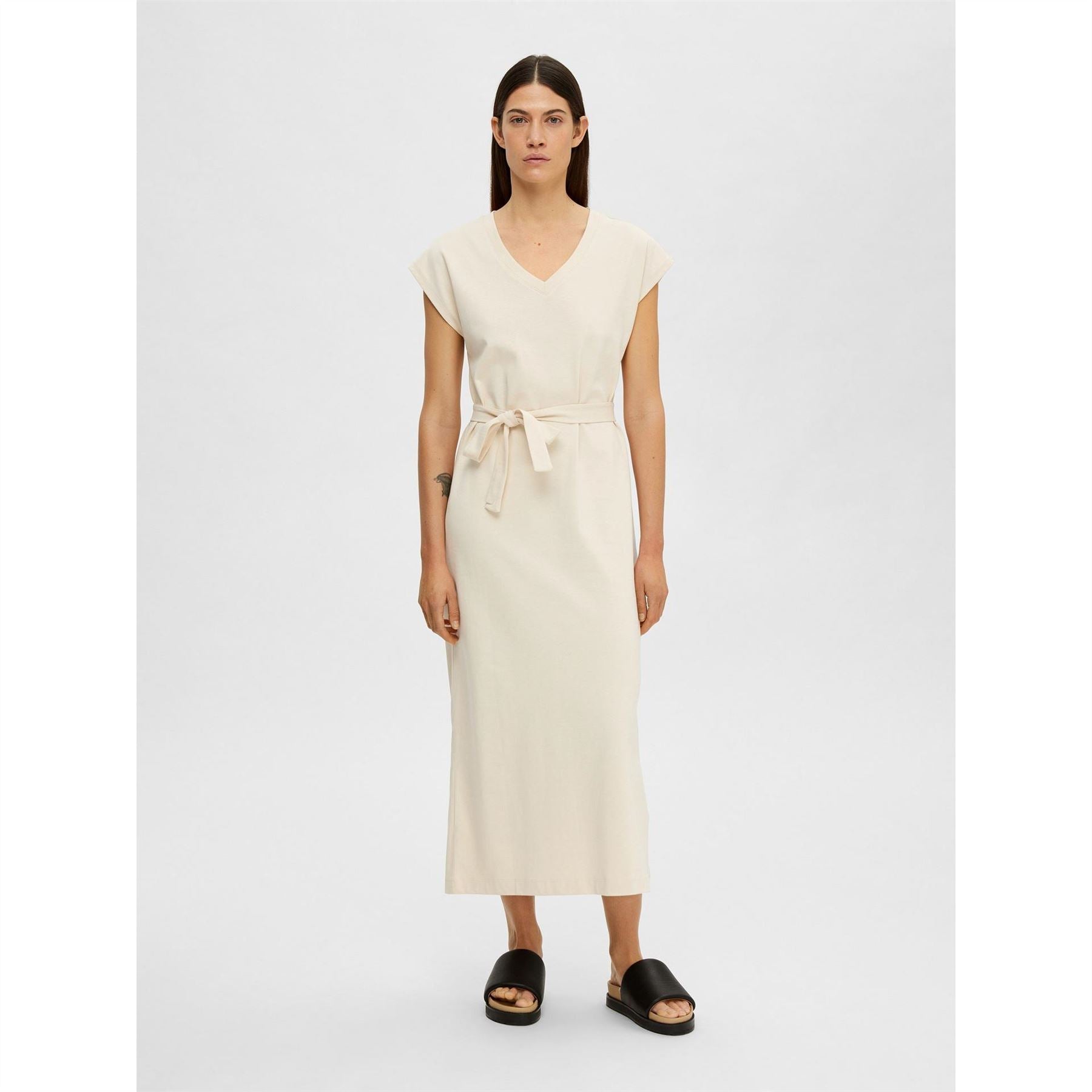 Selected Femme Cap Sleeve Belted Midi T-Shirt Dress