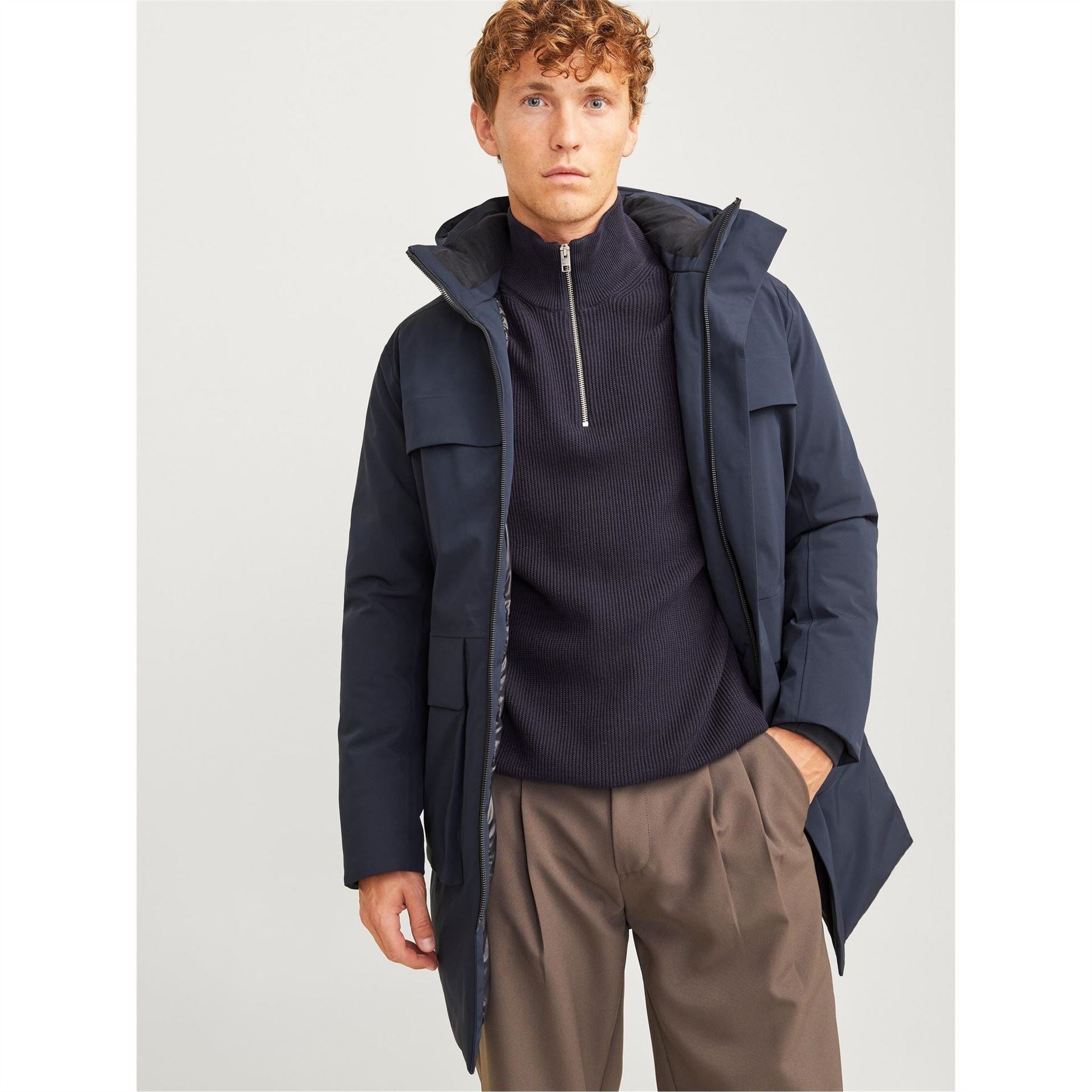 Jack and Jones Wave Hooded Parka Coat with Flap Pocket