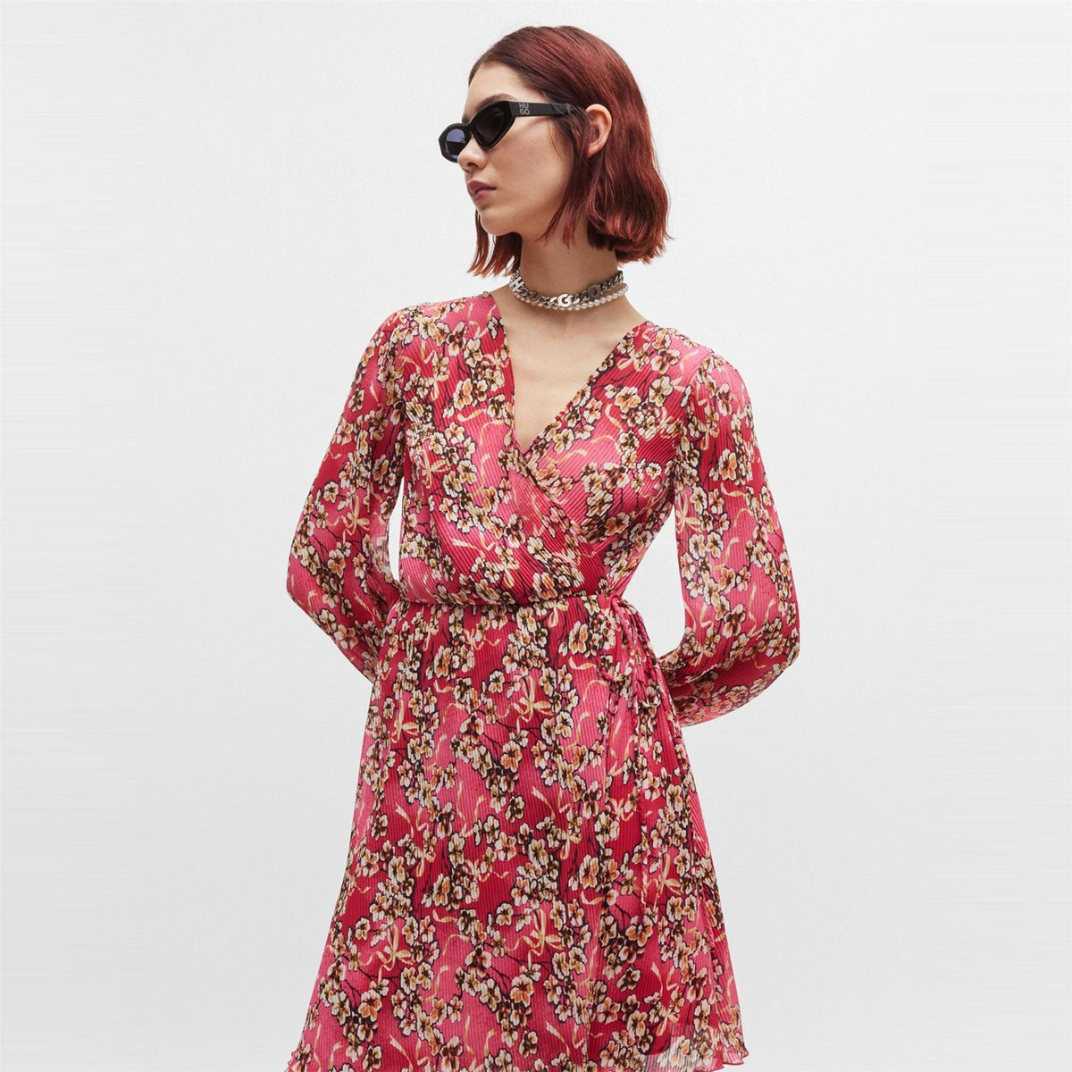Hugo Kahula V-Neck Long Sleeve Mini Wrap Dress