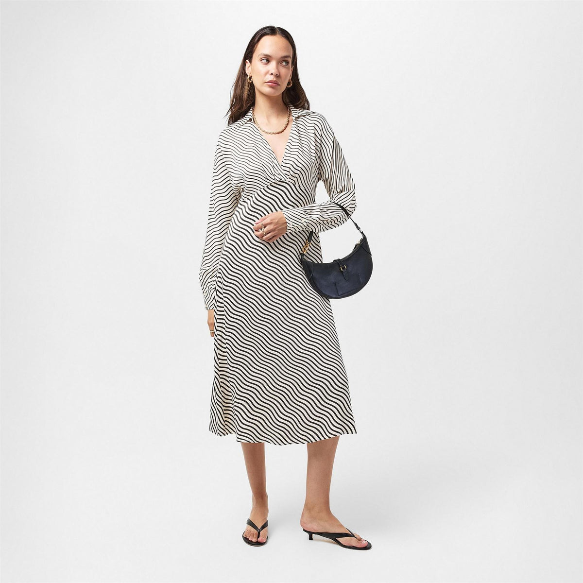 French Connection Connection Candice V-Neck Midi A-Line Dress