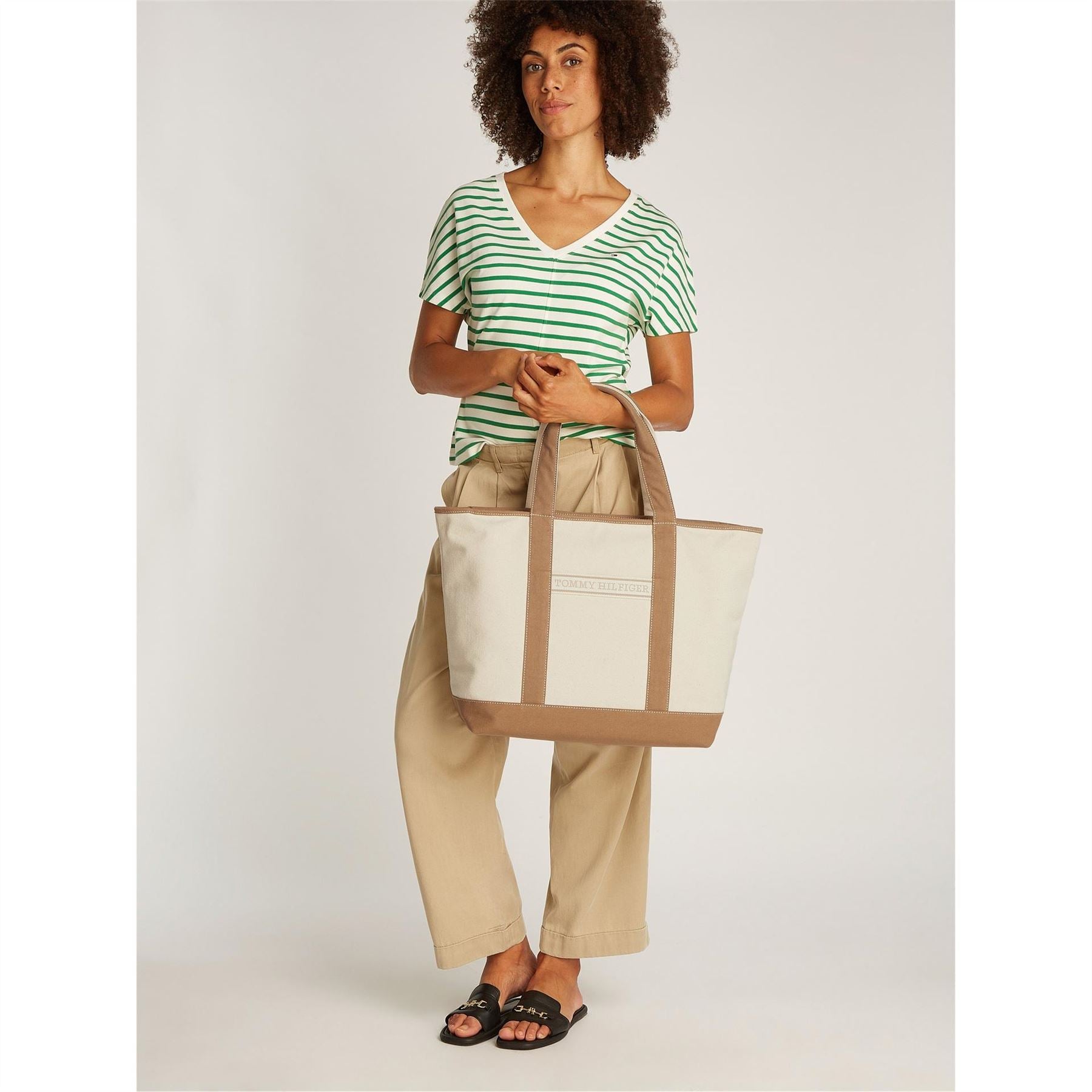 Tommy Hilfiger Summer Canvasas Color Block Tote with Logo
