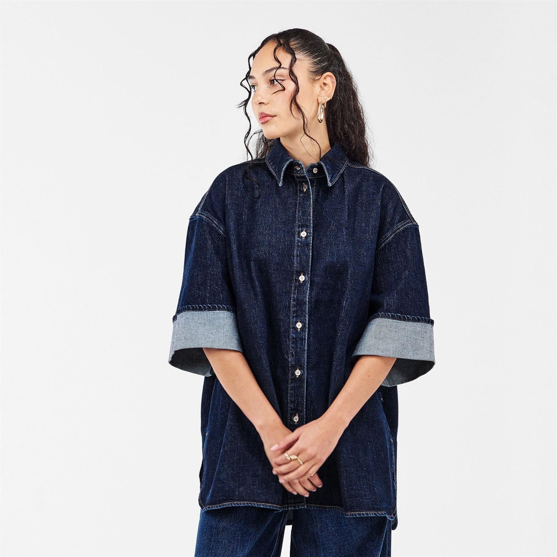 7 For All Mankind Nina Collared Neck Short Sleeve Shirt