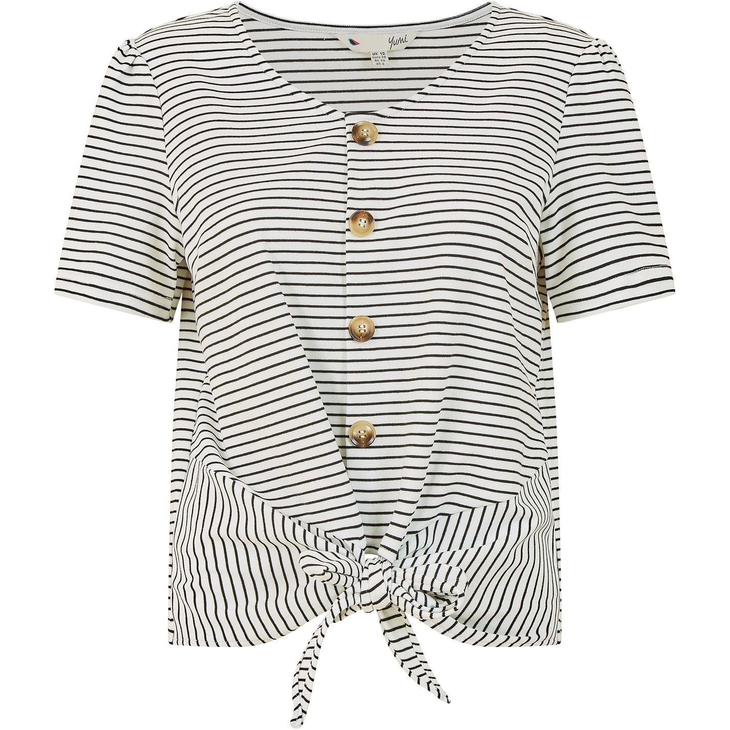 Yumi Striped Jersey Button Detail Top