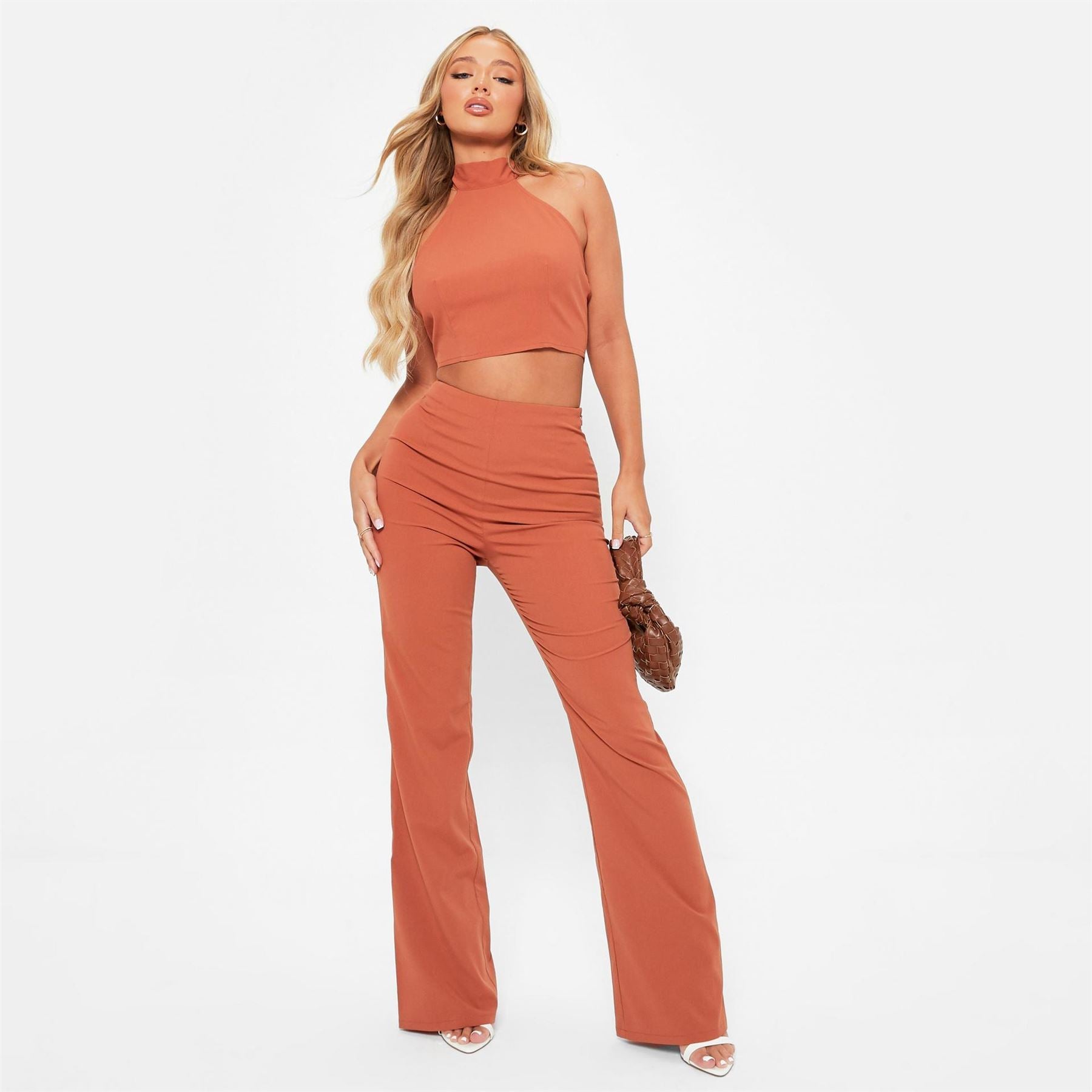 I Saw It First Textured Halterneck Crop Top Co Ord