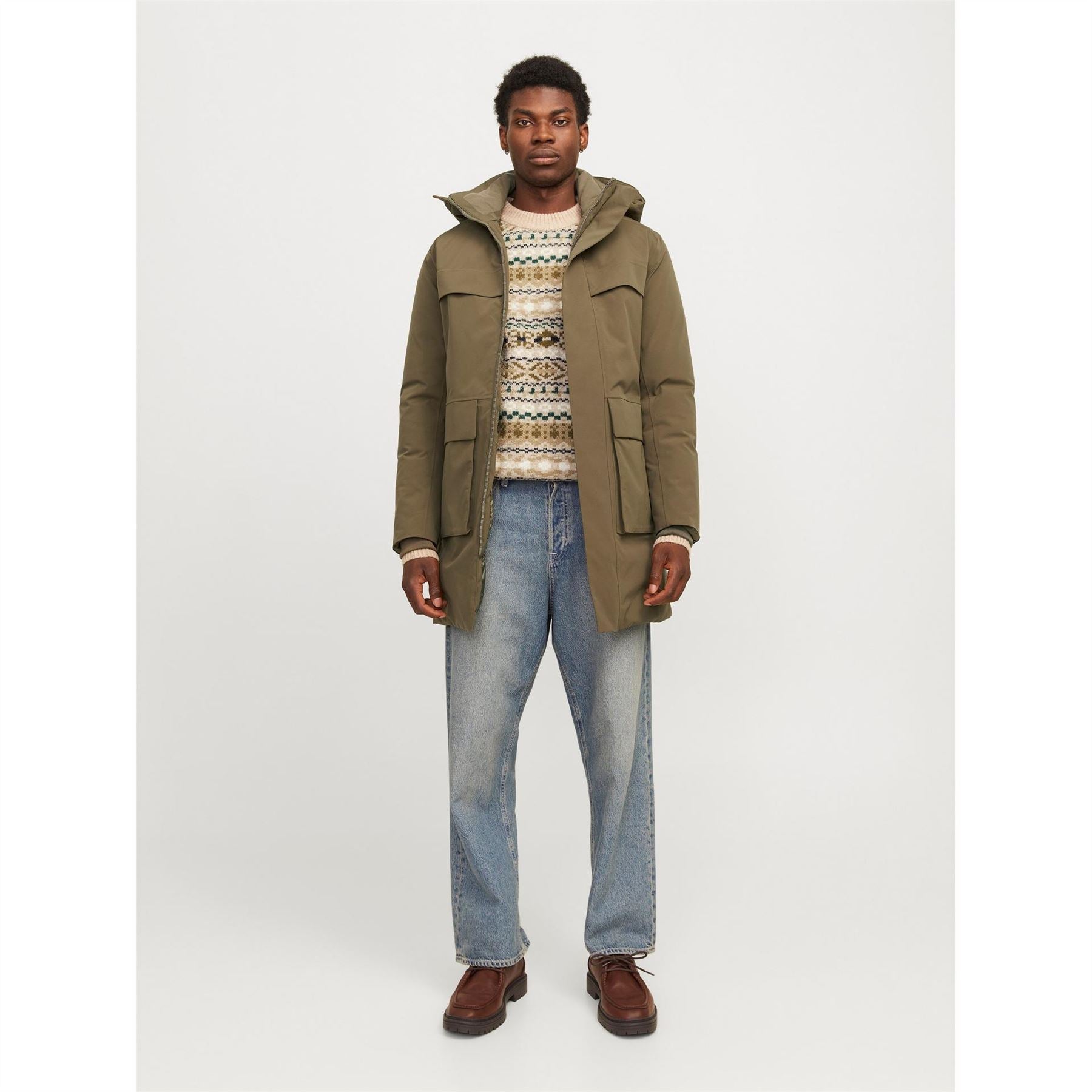 Jack and Jones Wave Hooded Parka Coat with Flap Pocket