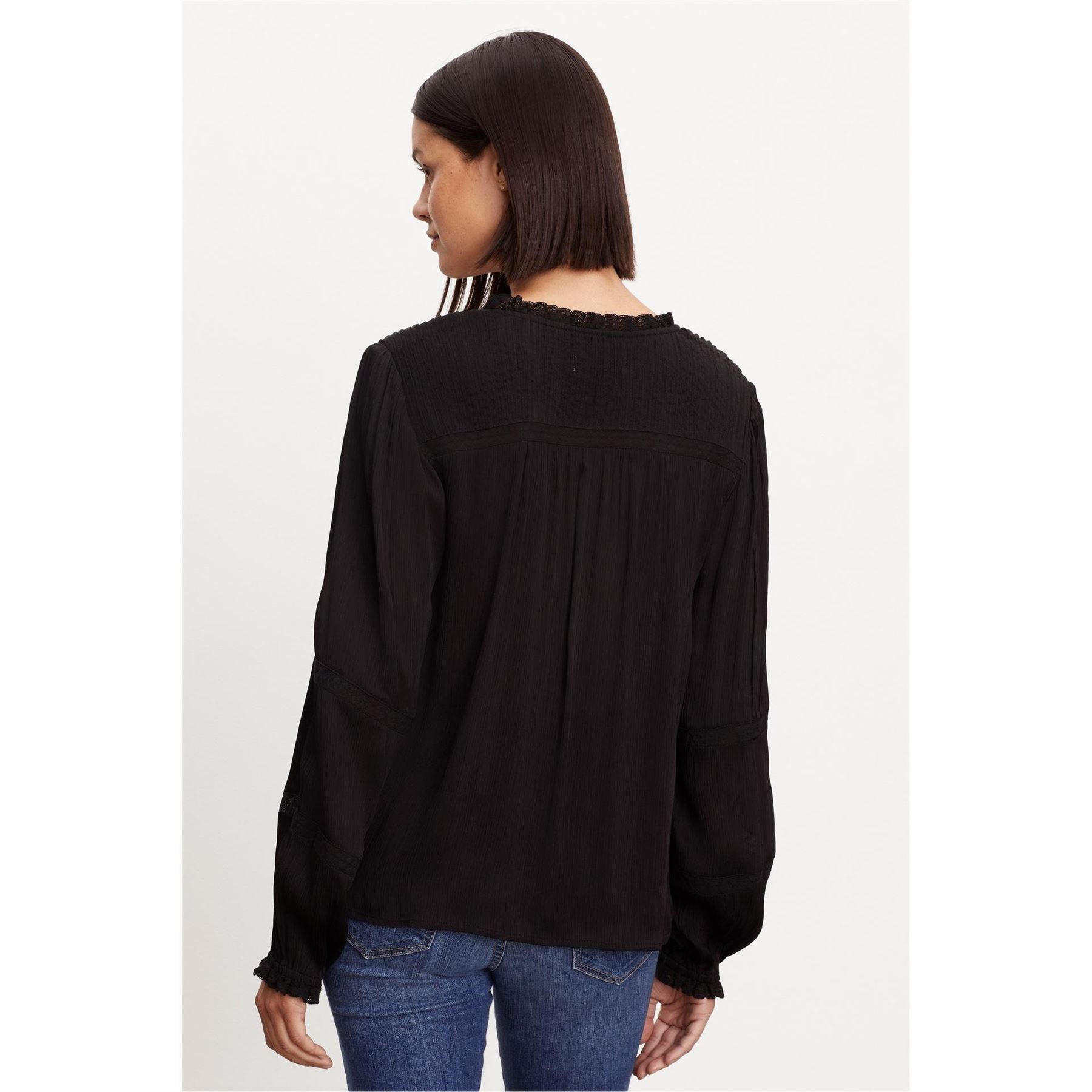 Velvet by Graham and Spencer Lace Detail V-Neck Bishop Sleeve Blouse