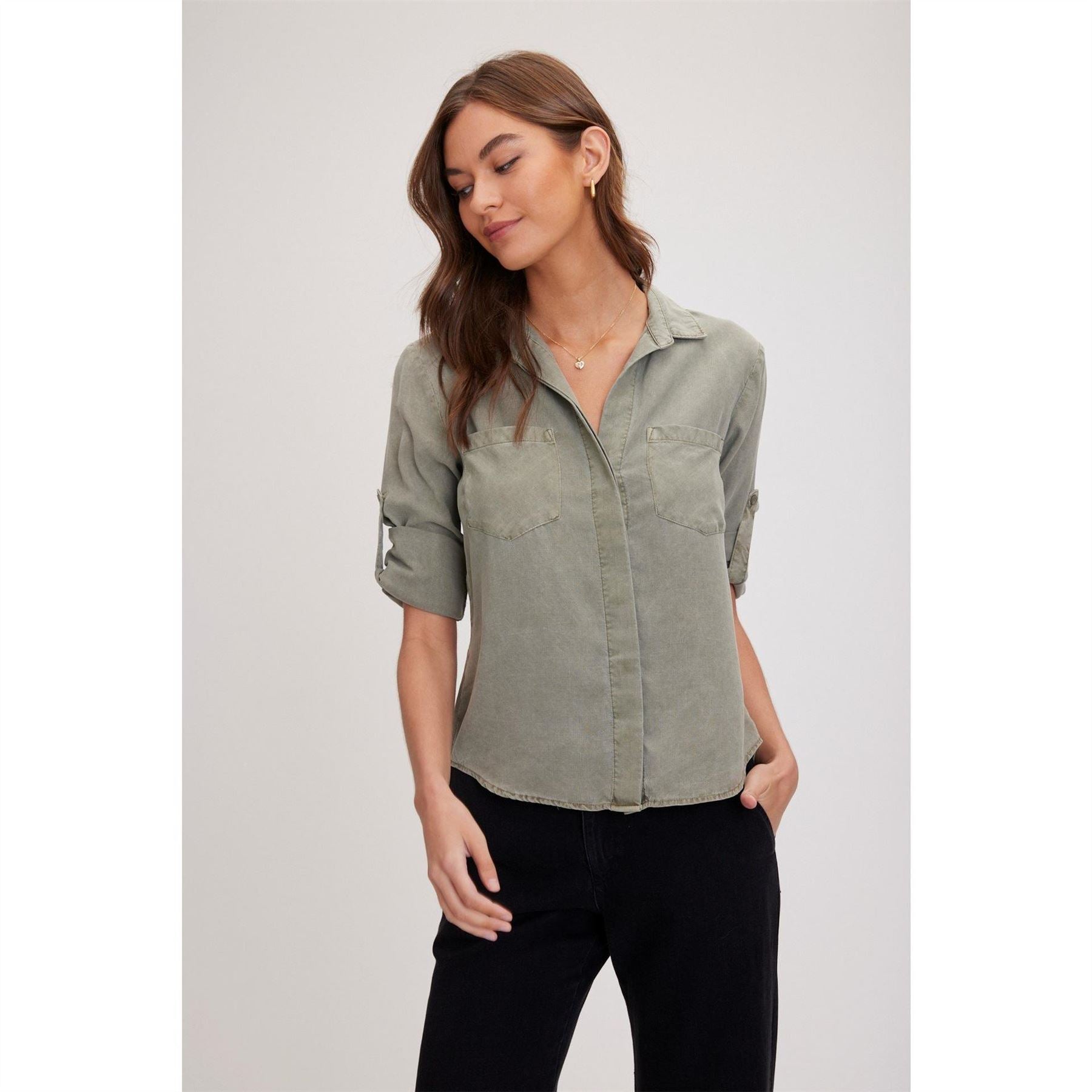 Bella Dahl Back Slit Relaxed Fit Three Quarter Sleeve Shirt