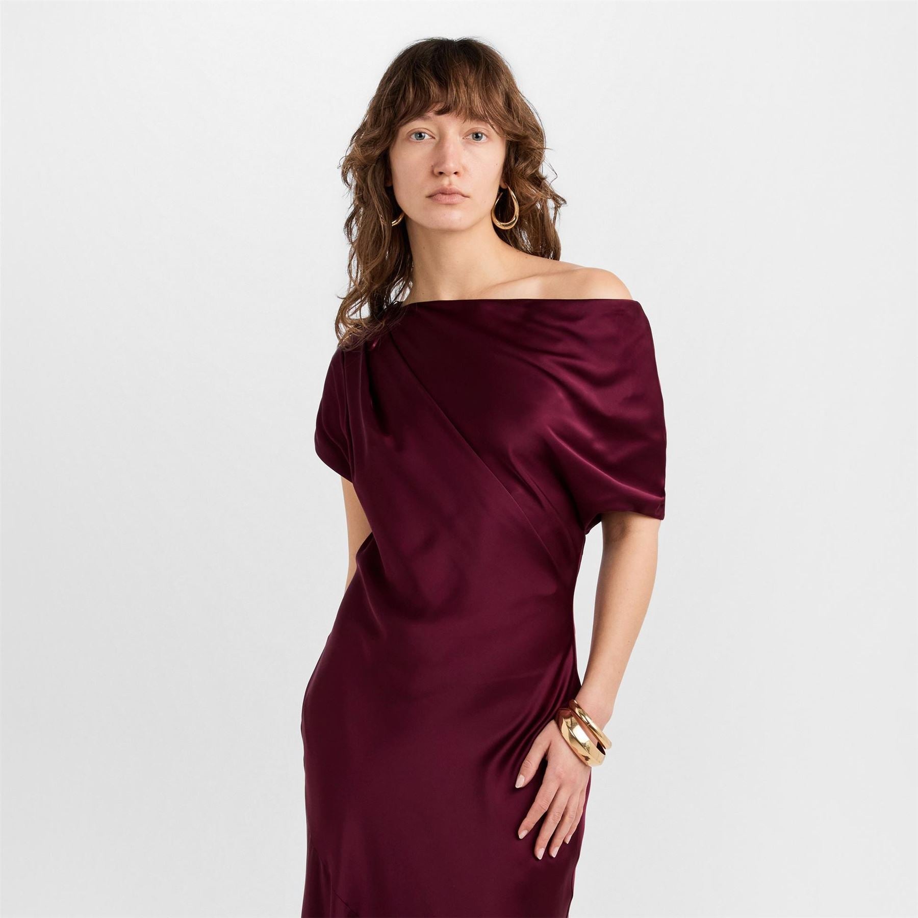 Lauren by Ralph Lauren Neagan Asymmetric Neck Short Sleeve Maxi Gown