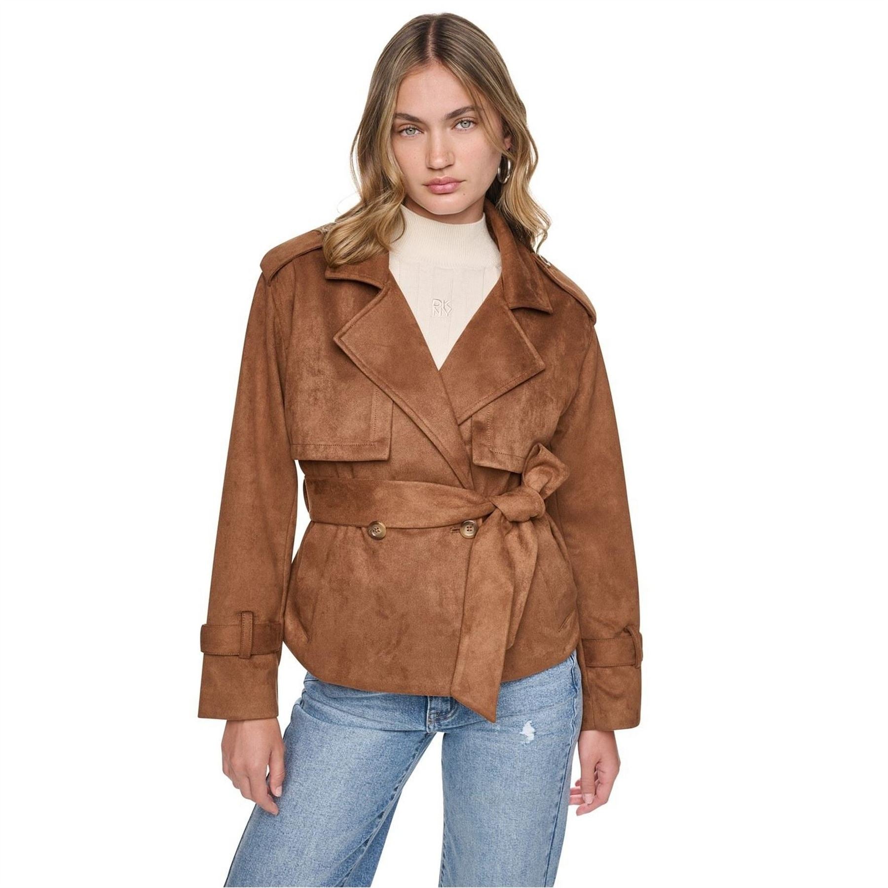 DKNY Faux Suede Short Trench