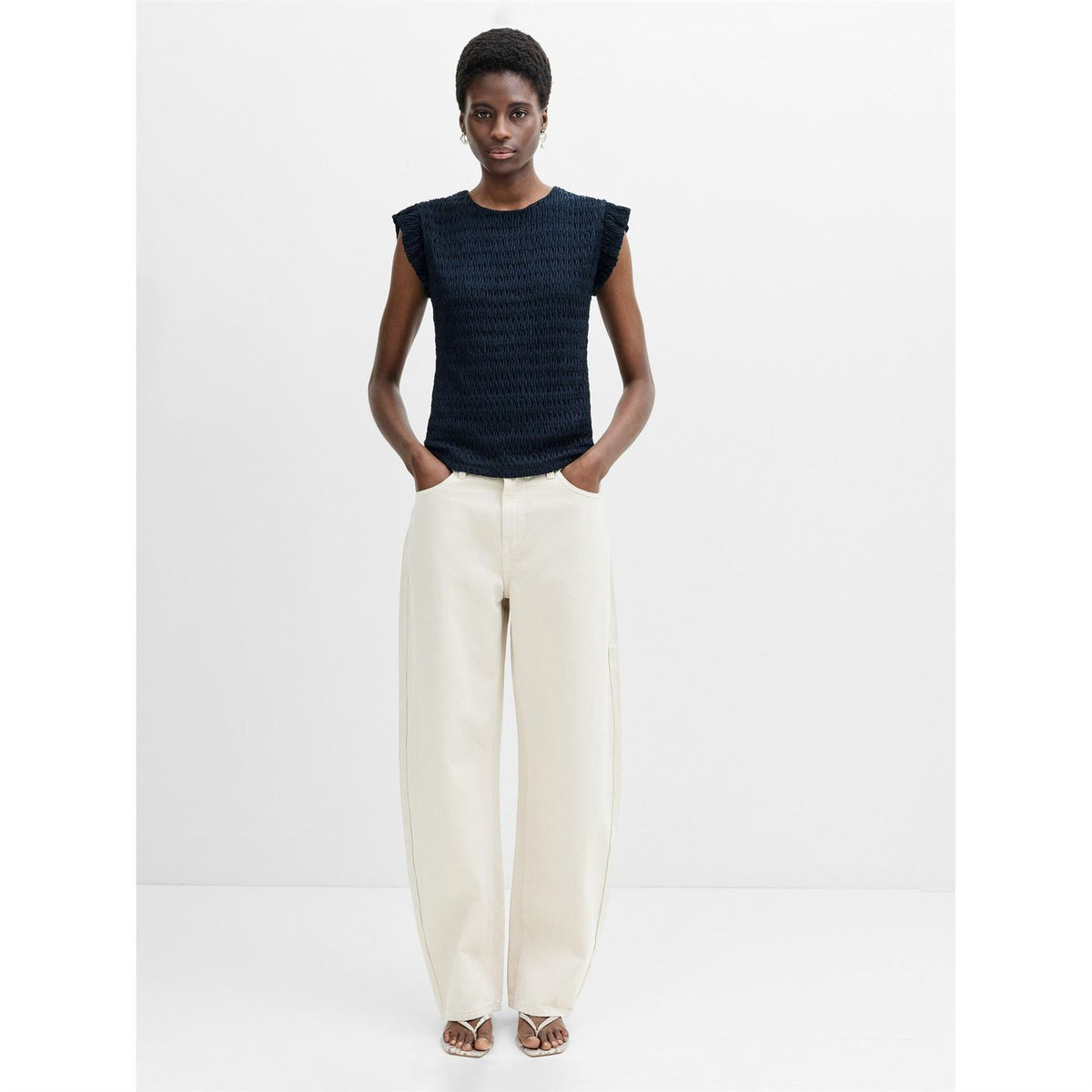 French Connection Zinnia Crew Neck Puff Sleeve Slim Fit Blouse