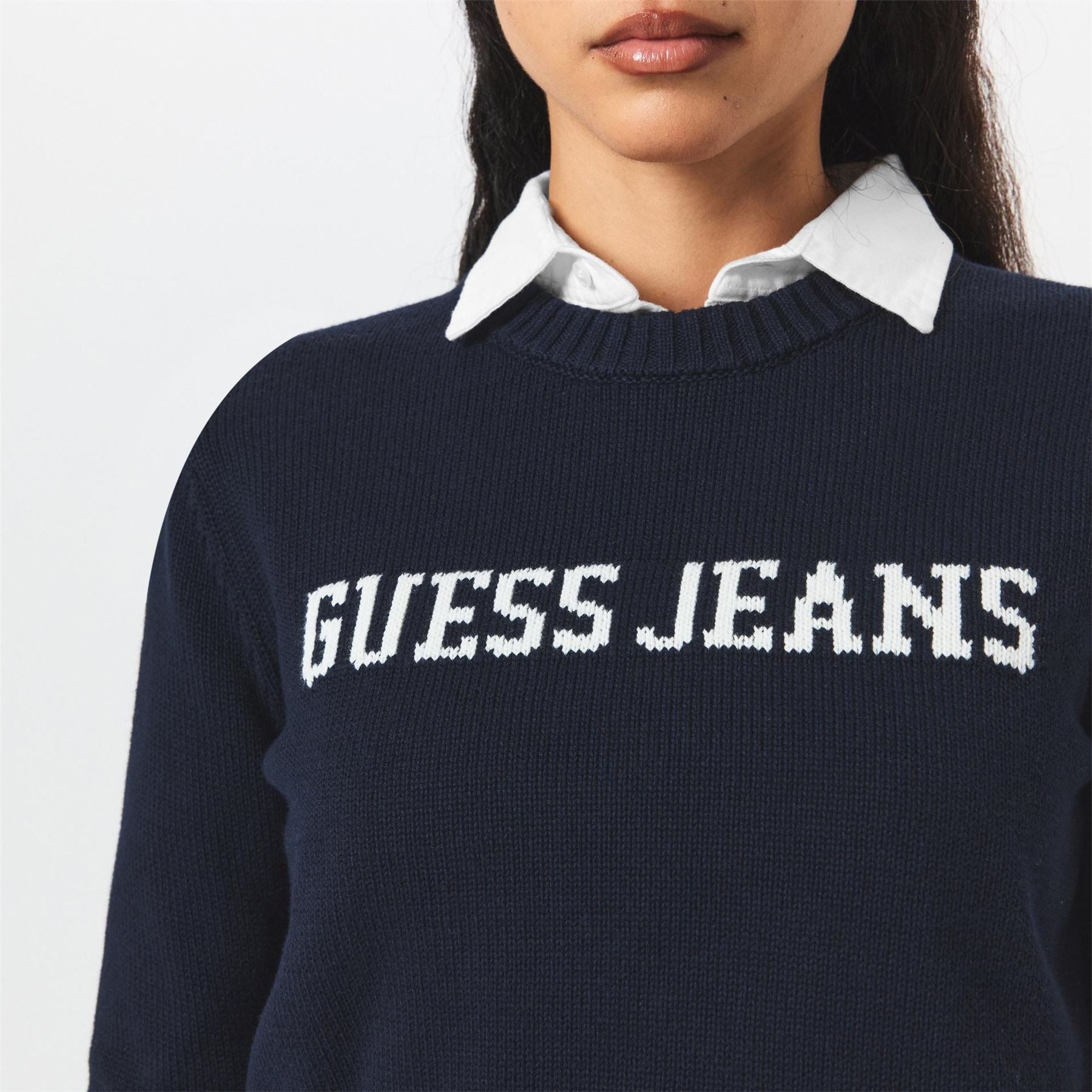 Guess Intarsia Knitted Crew Neck Jumper