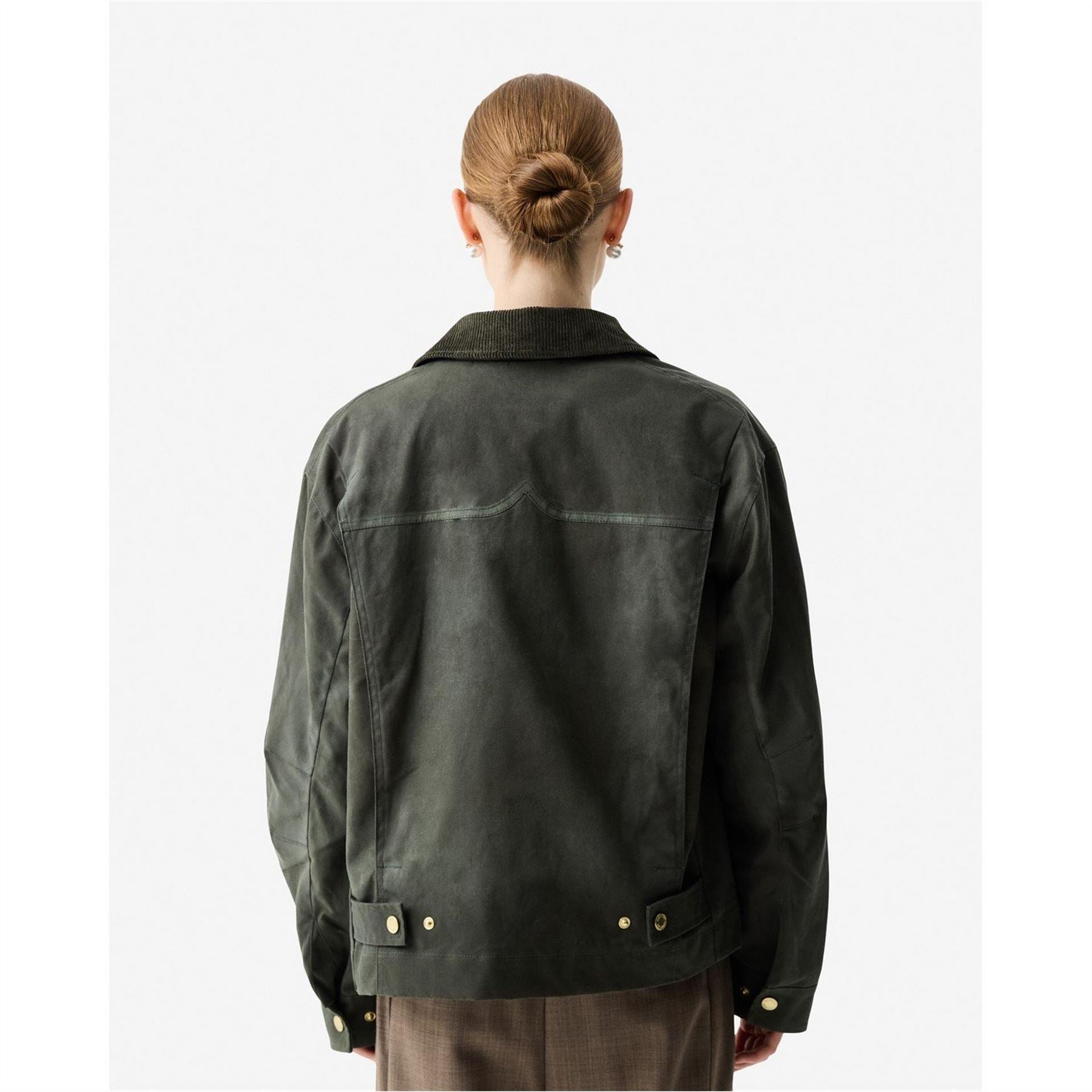 Hunter Leith Solid Patterned Snap Button Waxed Jacket