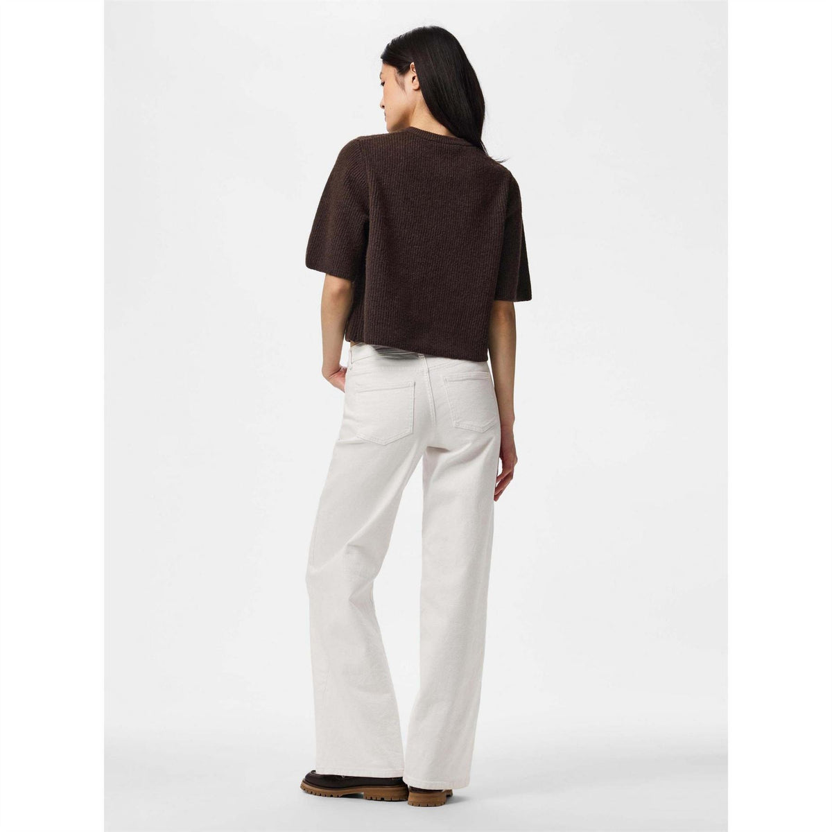 Pieces O-Neck Short Sleeve Button Placket Sweater