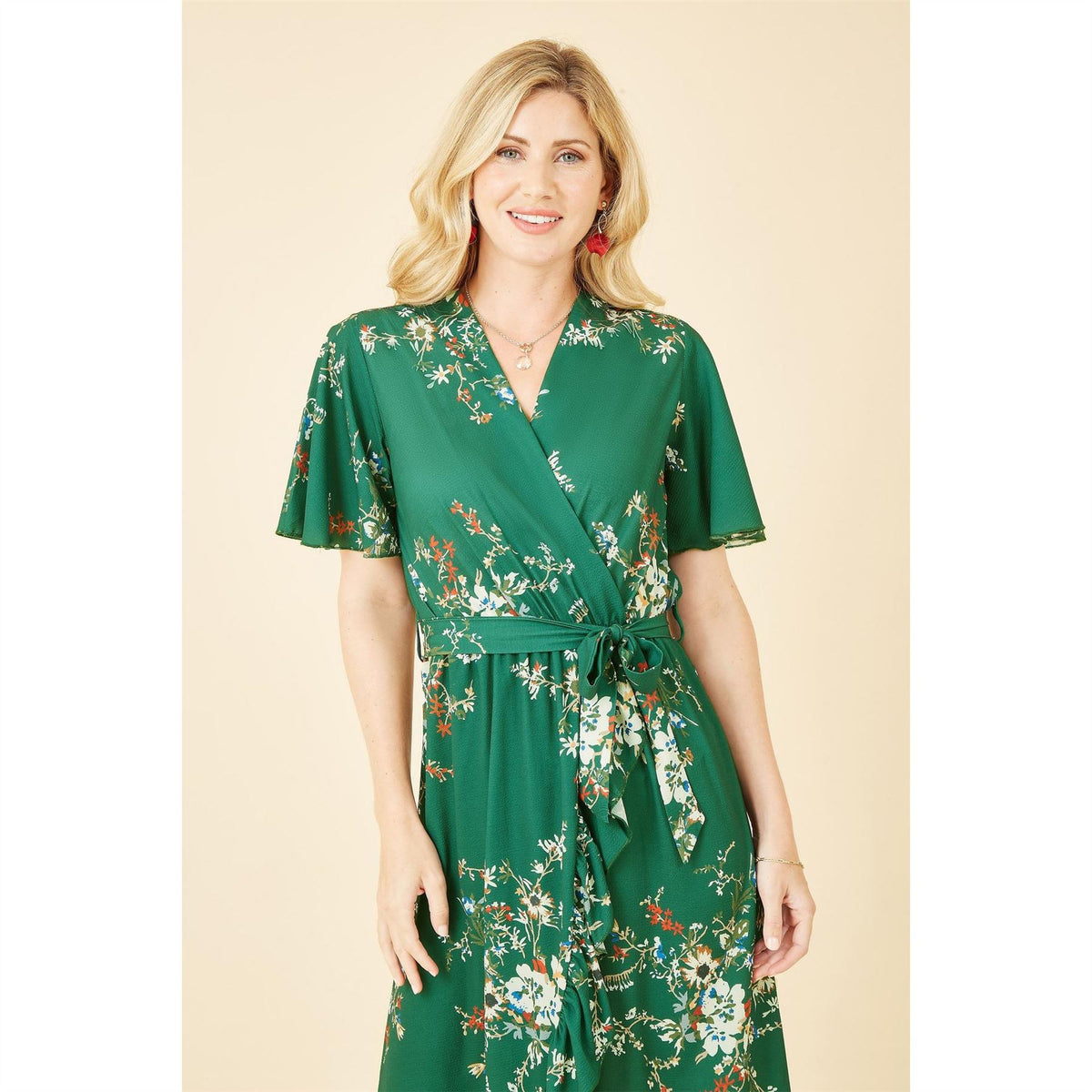 Mela London Floral Dip Hem Wrap Midi Dress