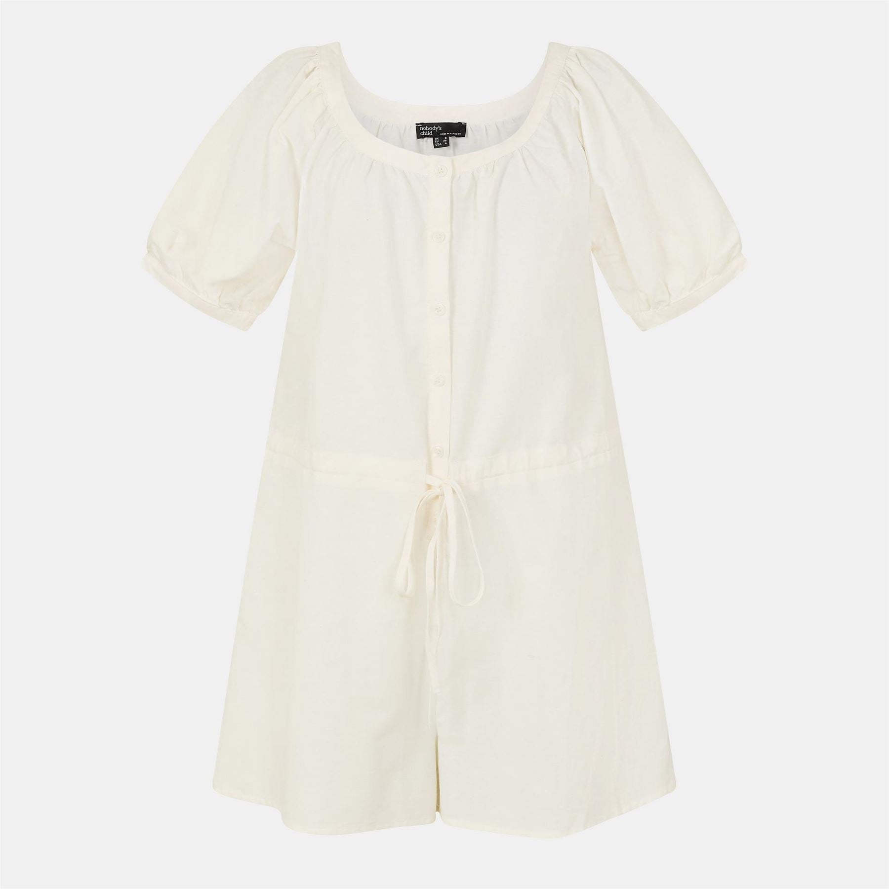 Nobodys Child Drawstring Short Puff Sleeve Solid Patterned Playsuit