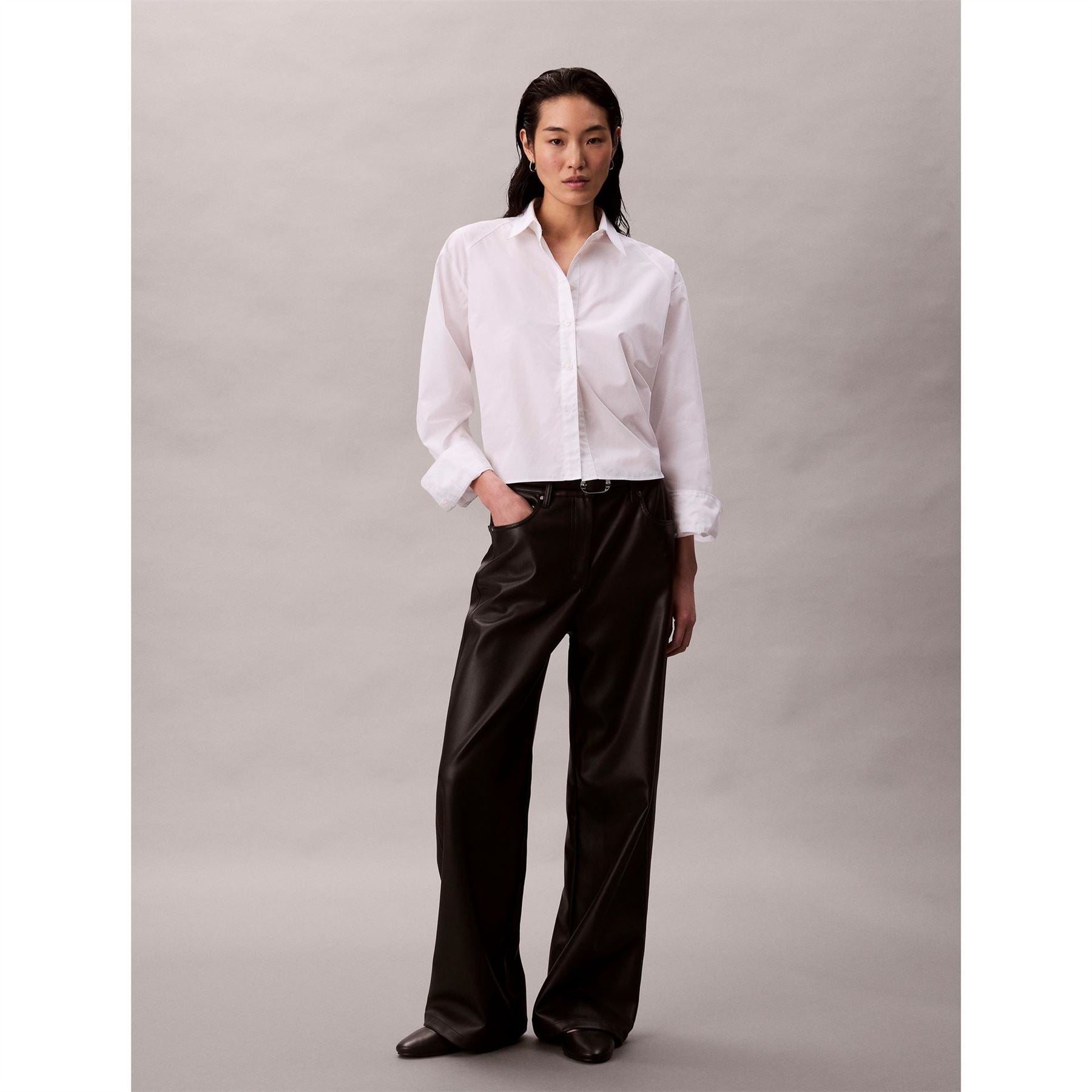 Calvin Klein Jeans Leather Wide Leg Solid Patterned Trousers