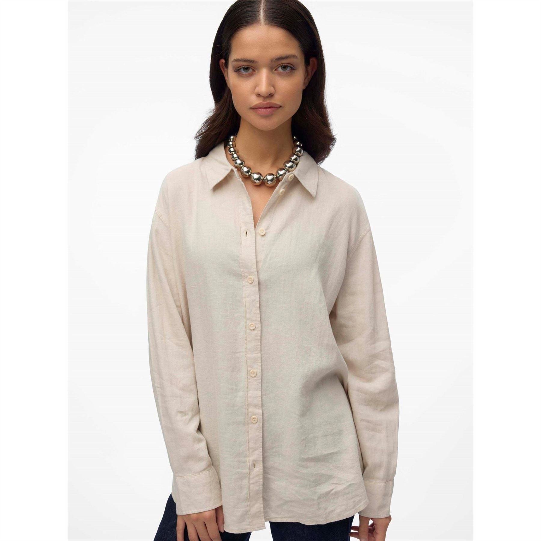 Vero Moda Button Placket Collared Neck Long Sleeve Shirt