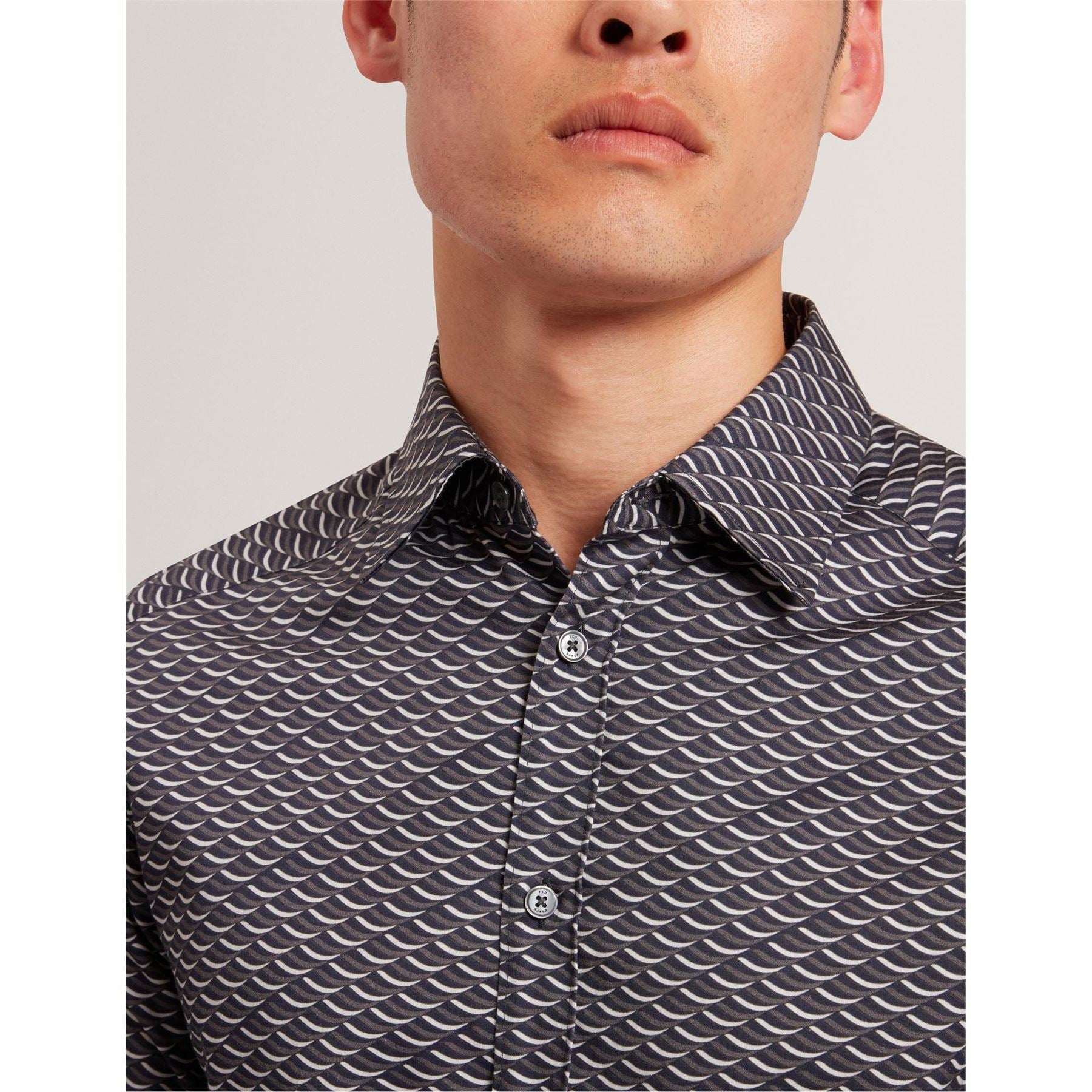 Ted Baker Geo Print Collared Neck Long Sleeve Shirt