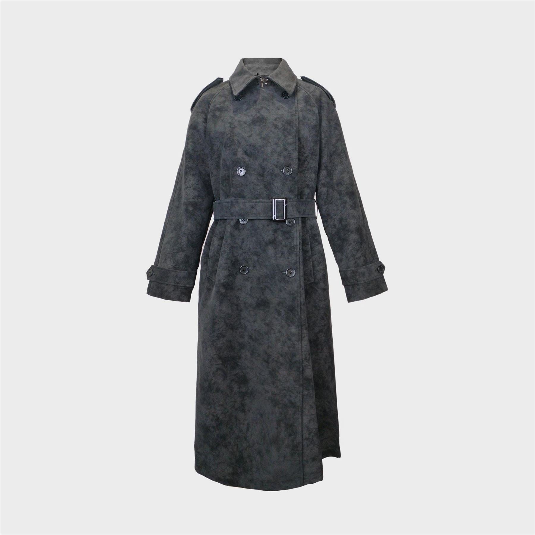 Biba Marble Patterned Lapel Collared Suede Trench Coat
