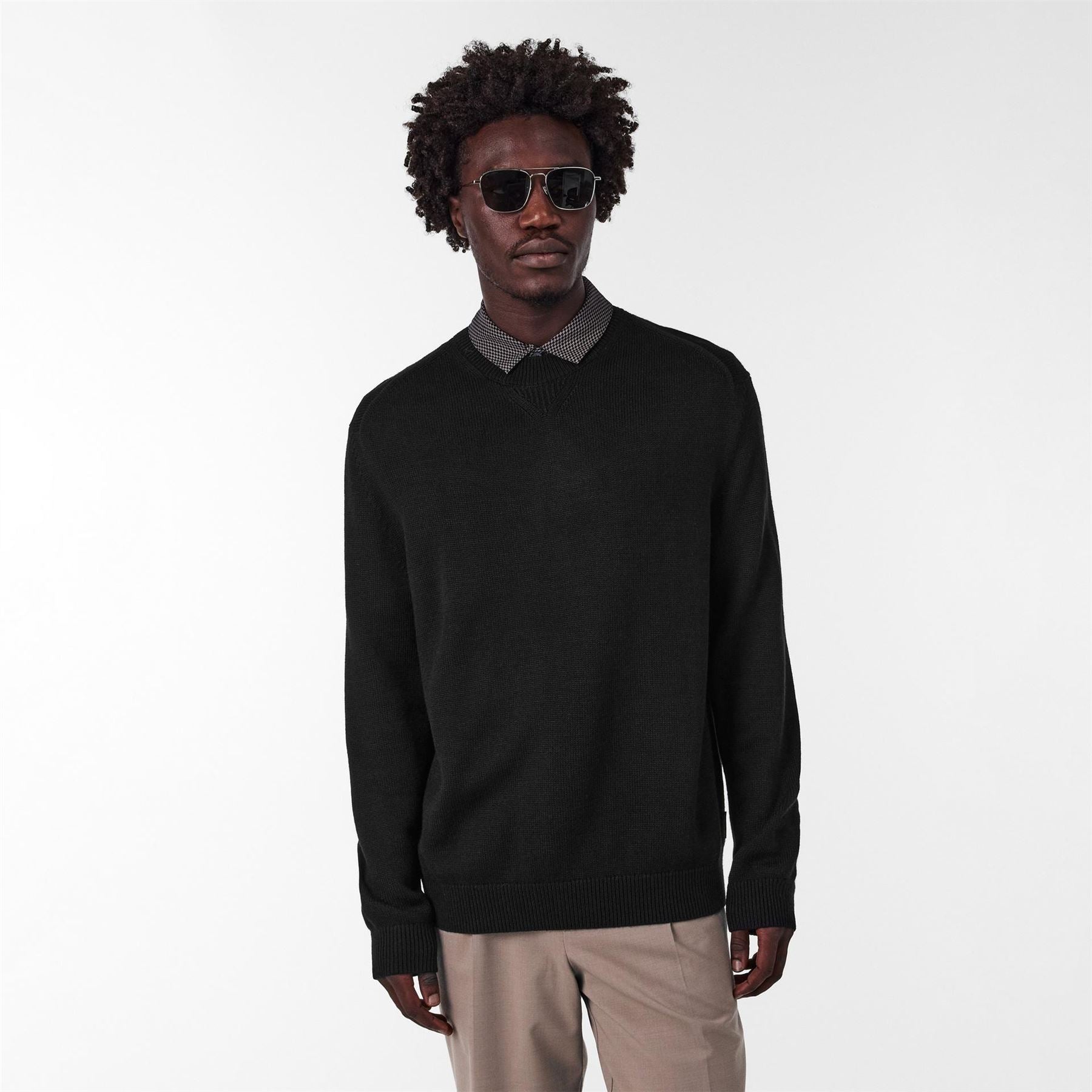 Armani Exchange Exchange Crew Neck Ribbed Collar Long Sleeve Sweater